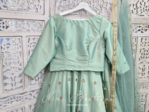 Mint Silk High Neck Blouse with sleeves (4-20)