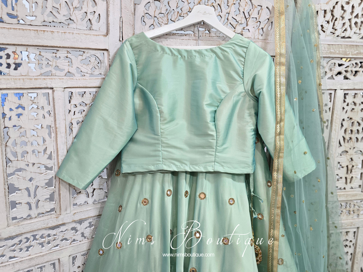 Mint Silk High Neck Blouse with sleeves (4-20)