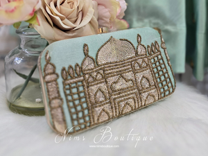 Taj Mint Raw Silk Clutch Bag