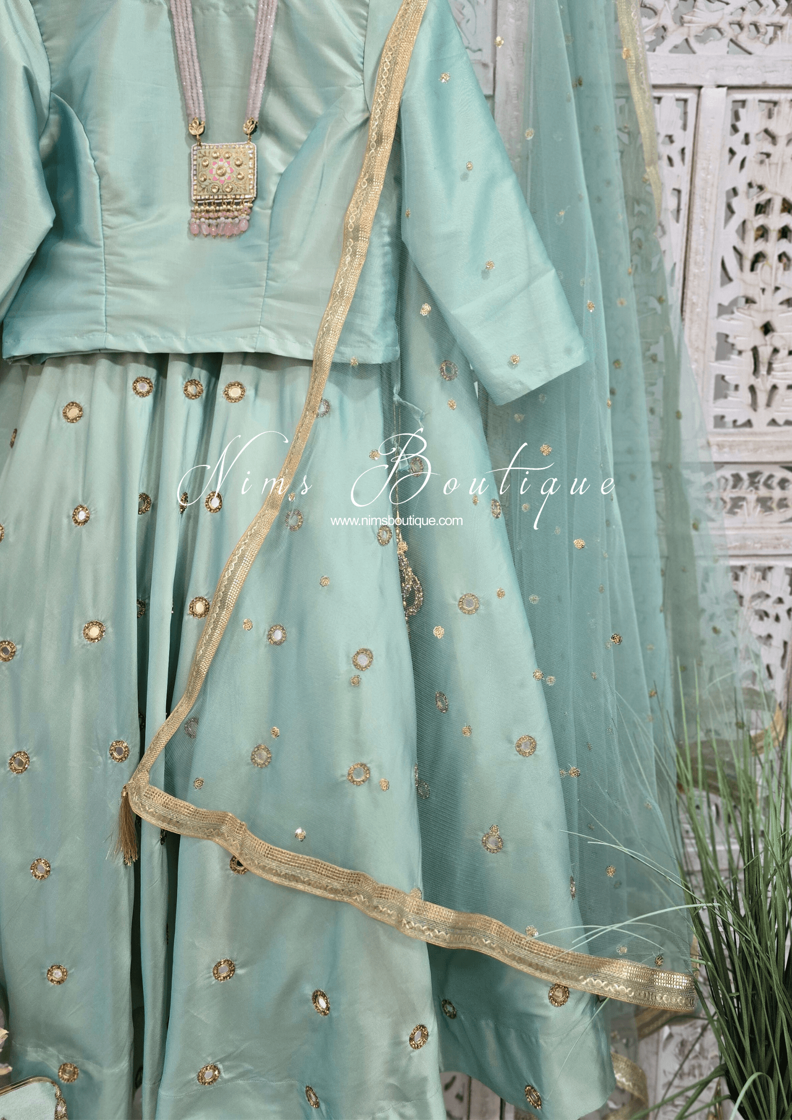 Nims Boutique Dusky Mint Net Sequin Dupatta/Chunni
