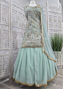 Nims Boutique Dusky Mint Embroidered Sharara Suit Size 10-12