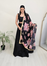 Nims Boutique La Floraison Black Floral Georgette Dupatta/Chunni LFG2