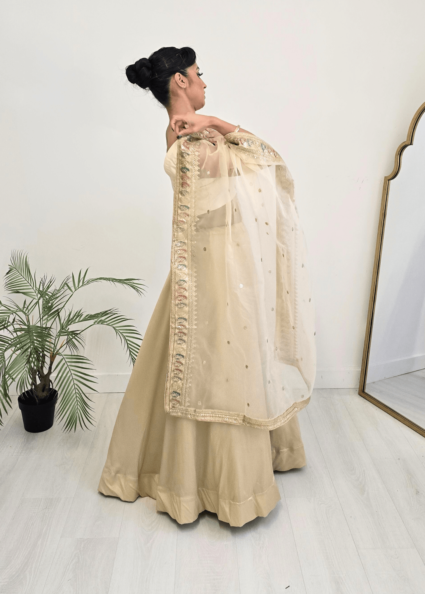 Nims Boutique Sunidhi Gold Multicolour Organza Dupatta/Chunni