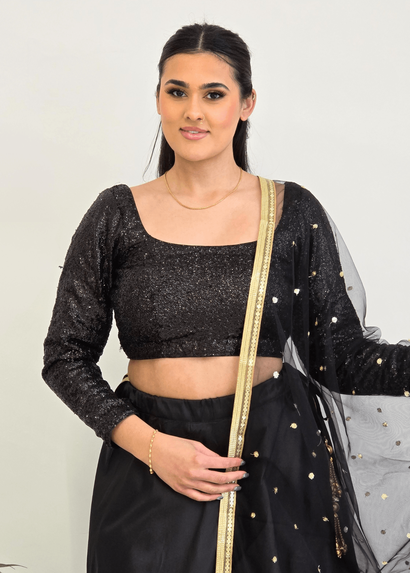 Nims Boutique Luxury Black Sequin Long sleeved Blouse size 4-22