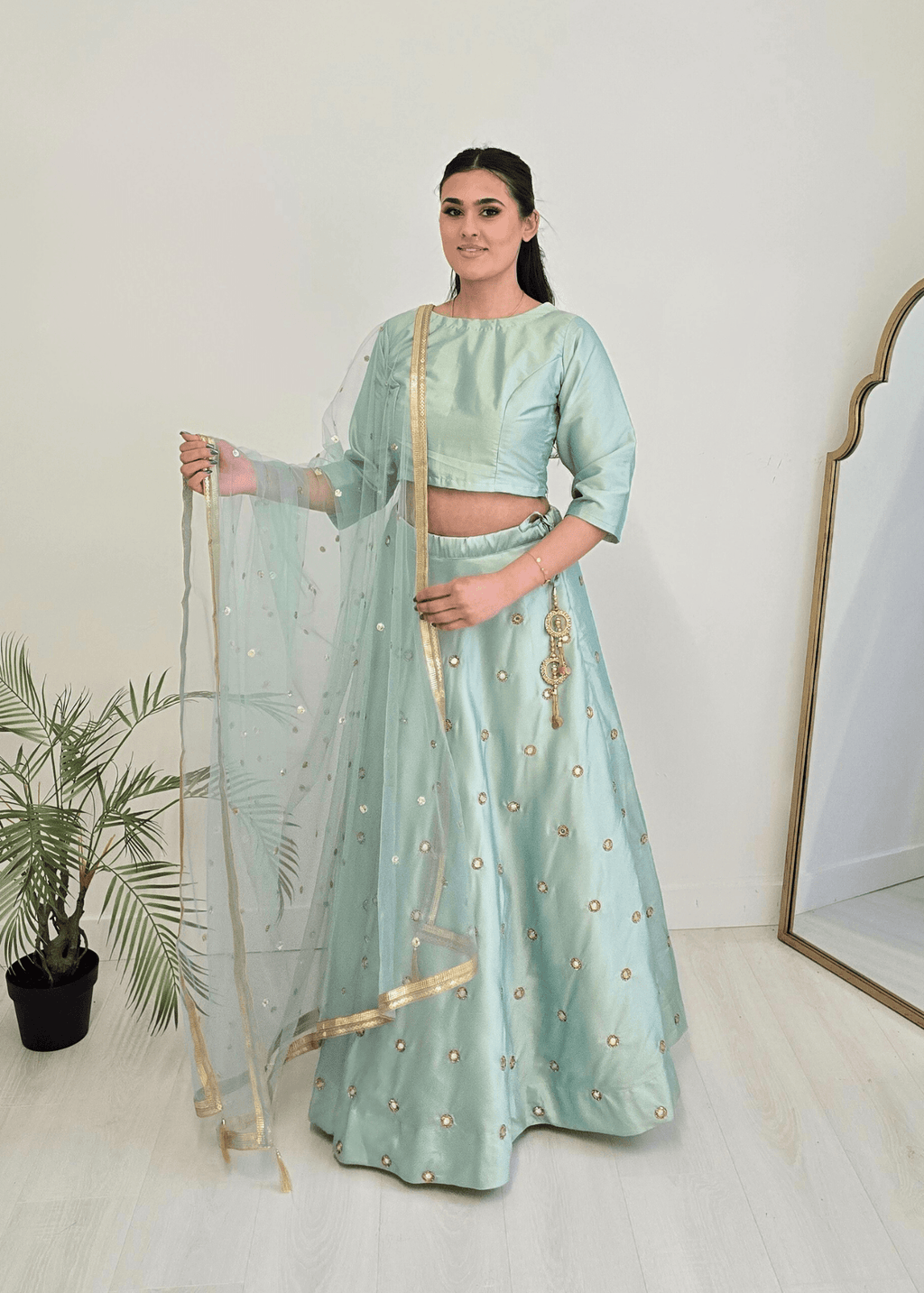 Nims Boutique Rani Luxury Mint Mirror readymade skirt/lehnga size 4-24