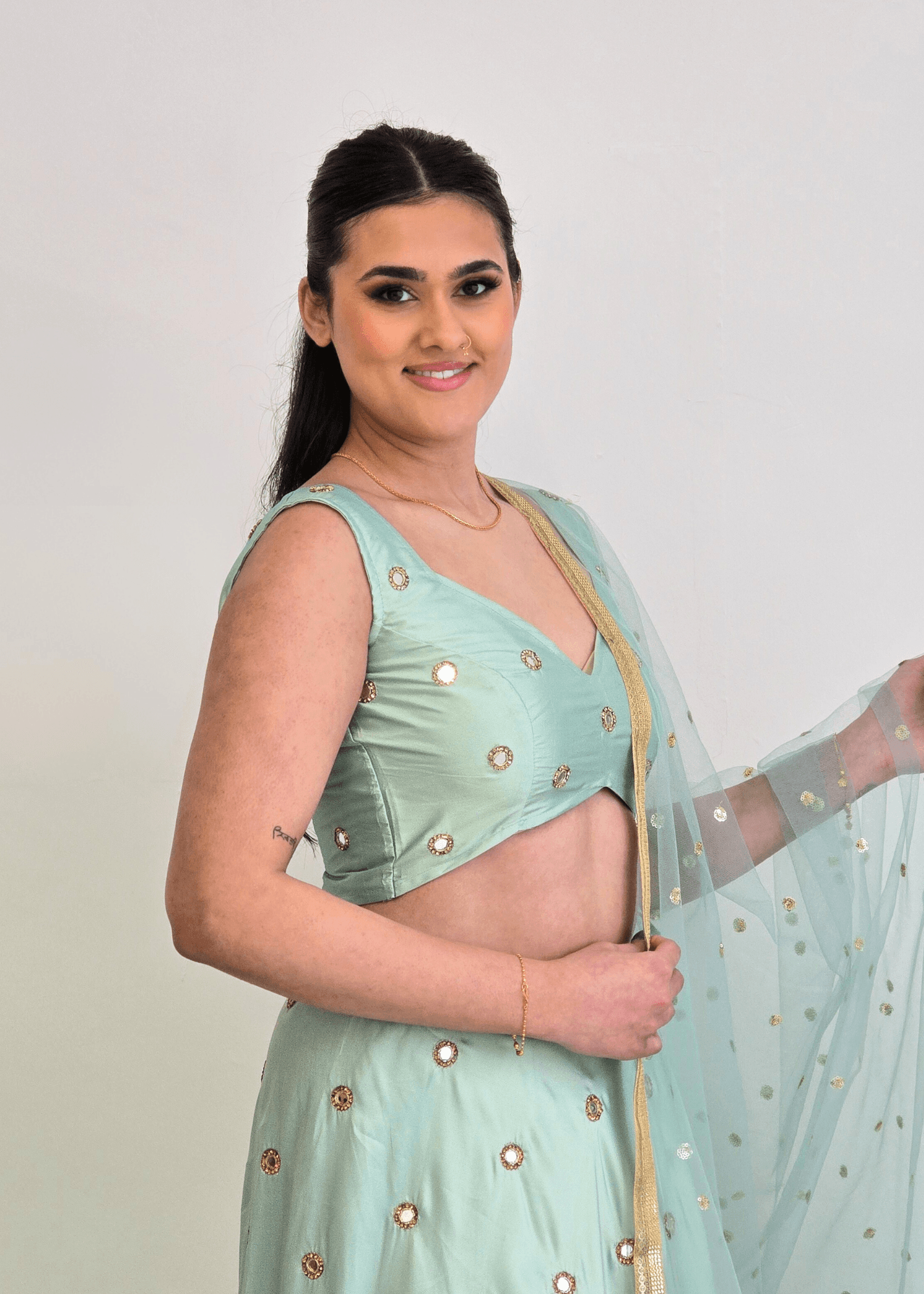 Nims Boutique Rani Luxury Mint Silk Mirror Blouse size 4-16