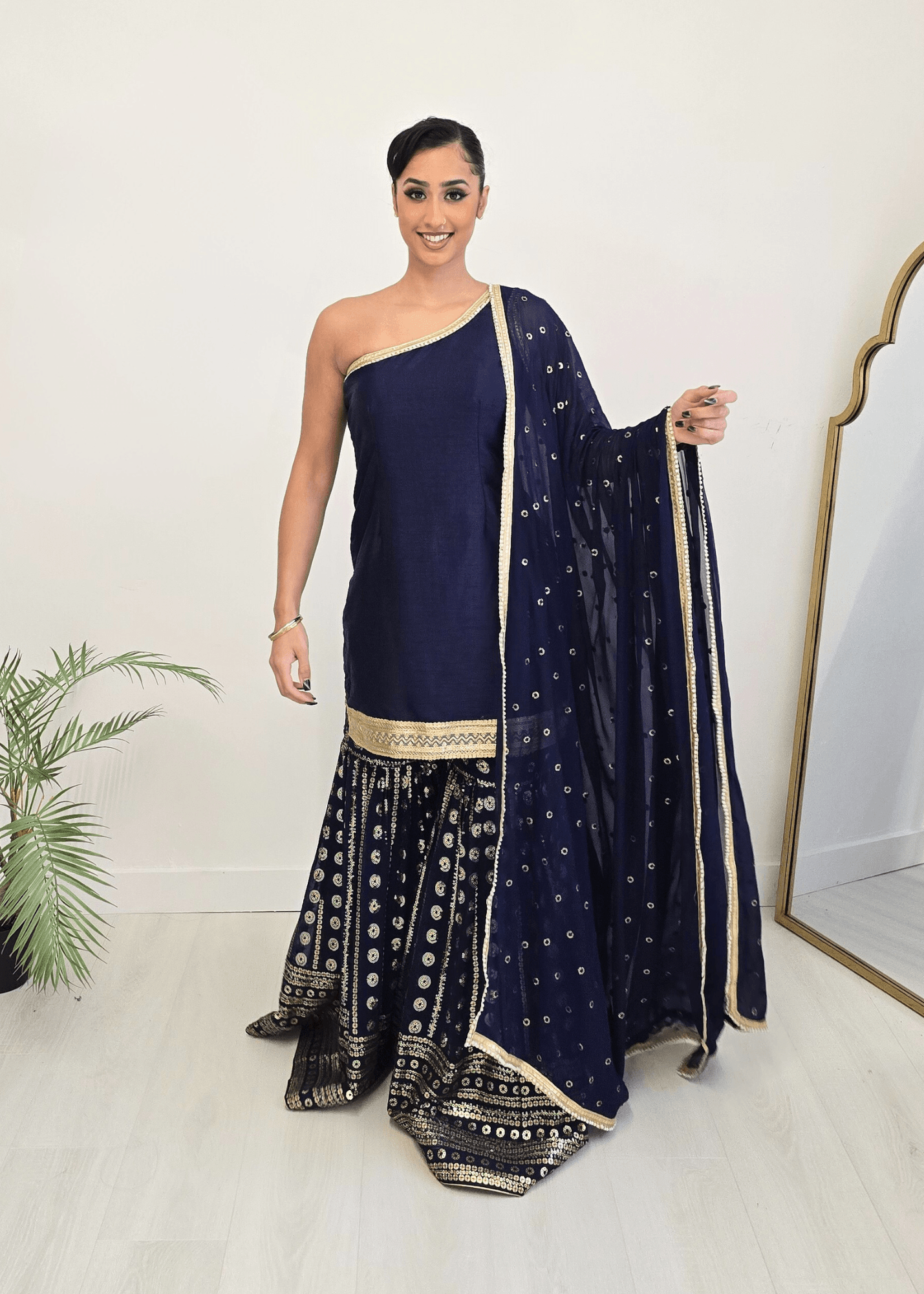 Nims Boutique Vaani Navy One Shoulder Luxury Gharara Suit sizes 6-14
