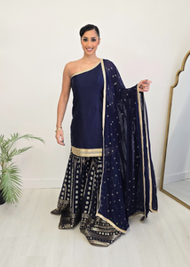 Vaani Navy One Shoulder Luxury Gharara Suit (sizes 6-14)