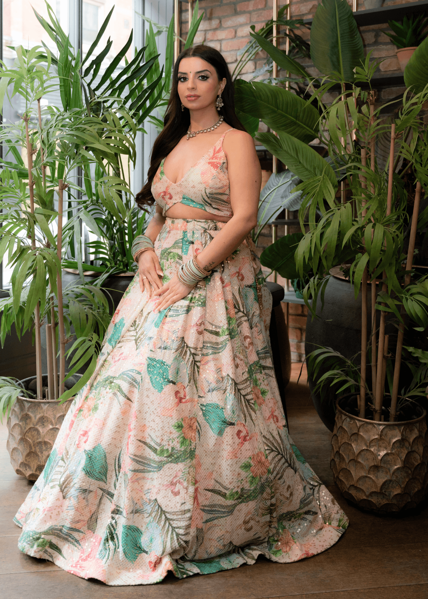 Nims Boutique Isabella Ivory & Green Floral readymade skirt/lehnga size 4-18