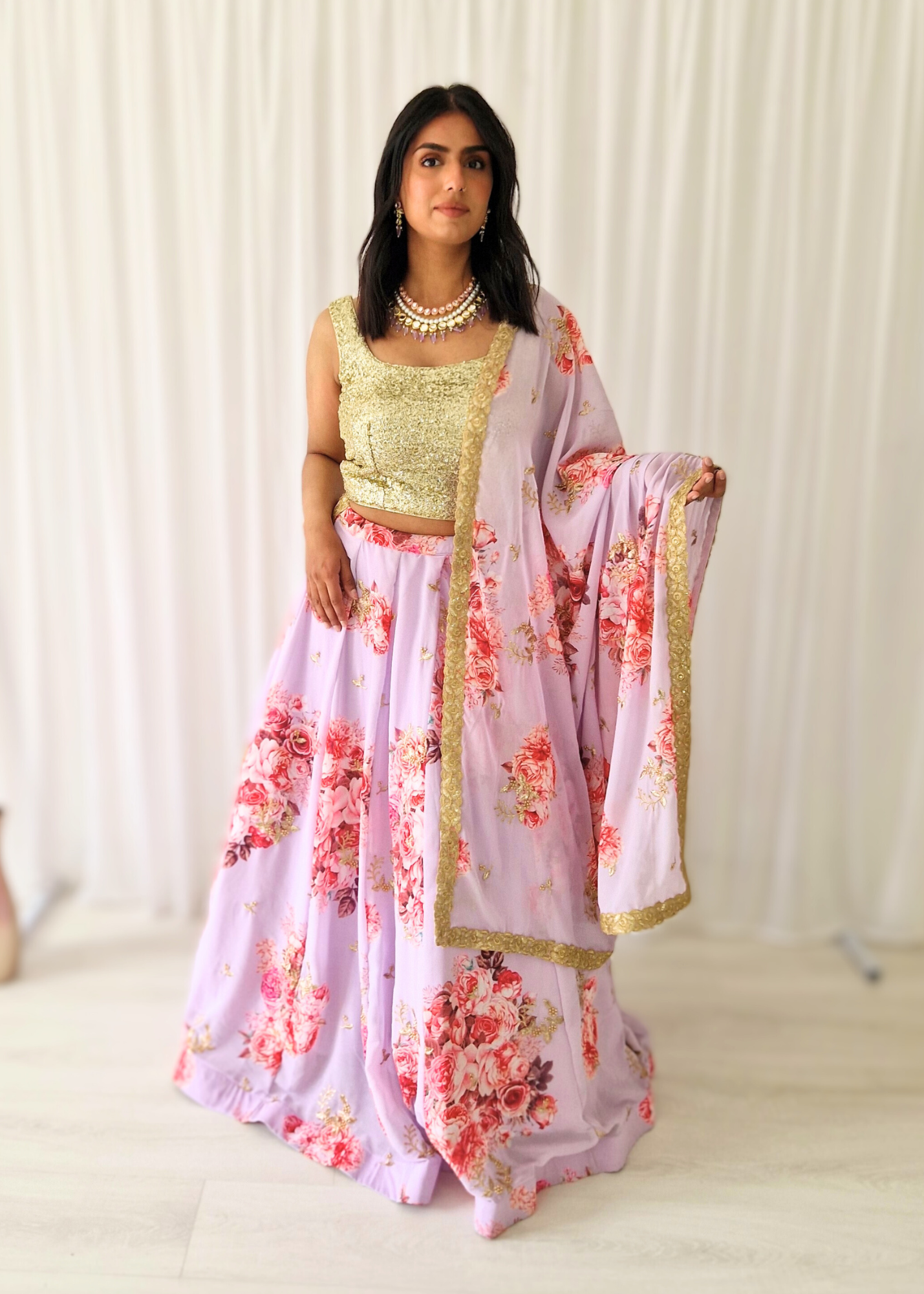 La Floraison Lilac Georgette Floral skirt/lehnga (sizes 8-14)