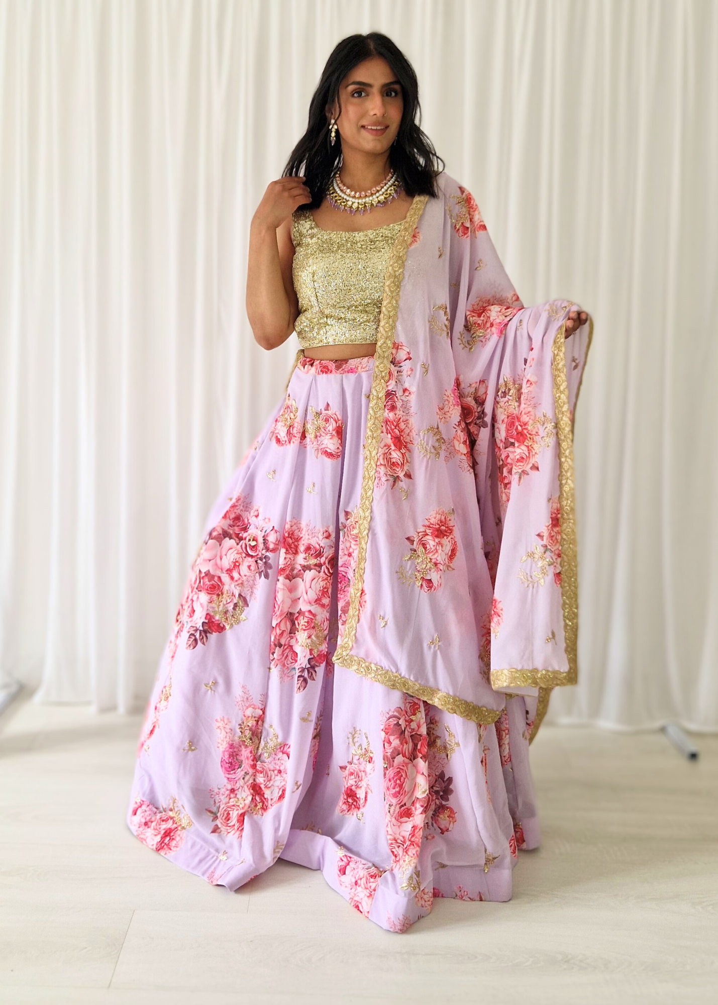 La Floraison Lilac Georgette Floral skirt/lehnga (sizes 8-14)