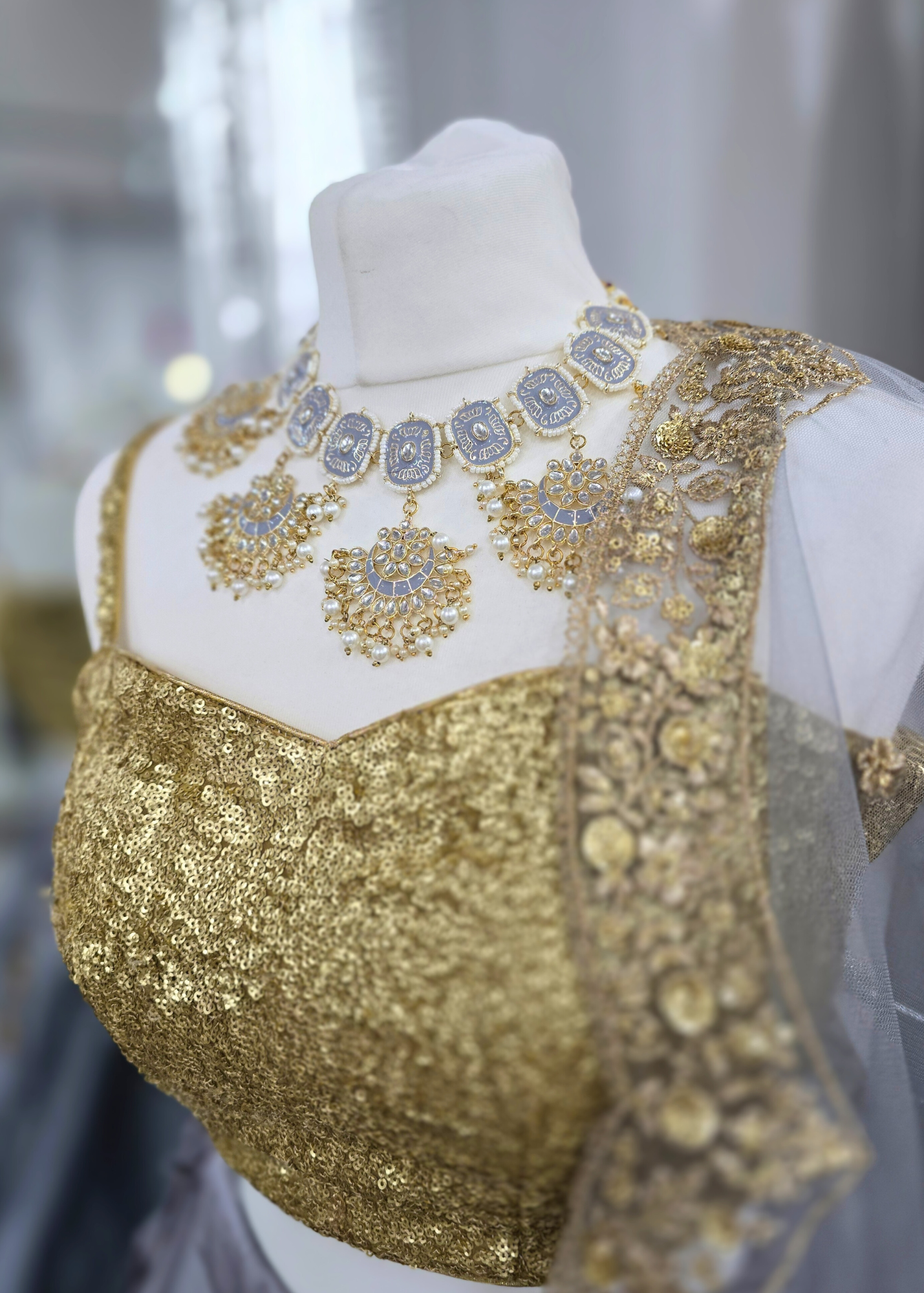 Mishka Light Grey Blossom Meenakari  Set