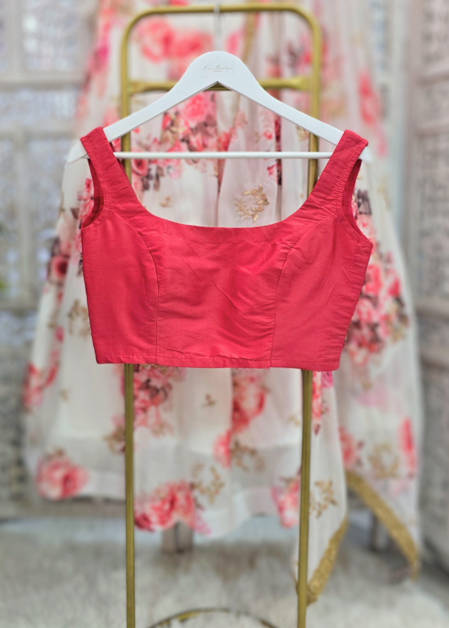 Sleeveless Coral Silk Blouse (8-28)