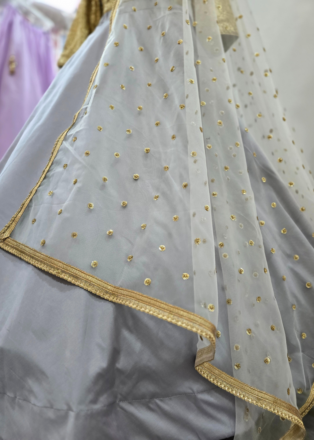Luxury Light Grey Net Sequin Dupatta/Chunni (LNS3)