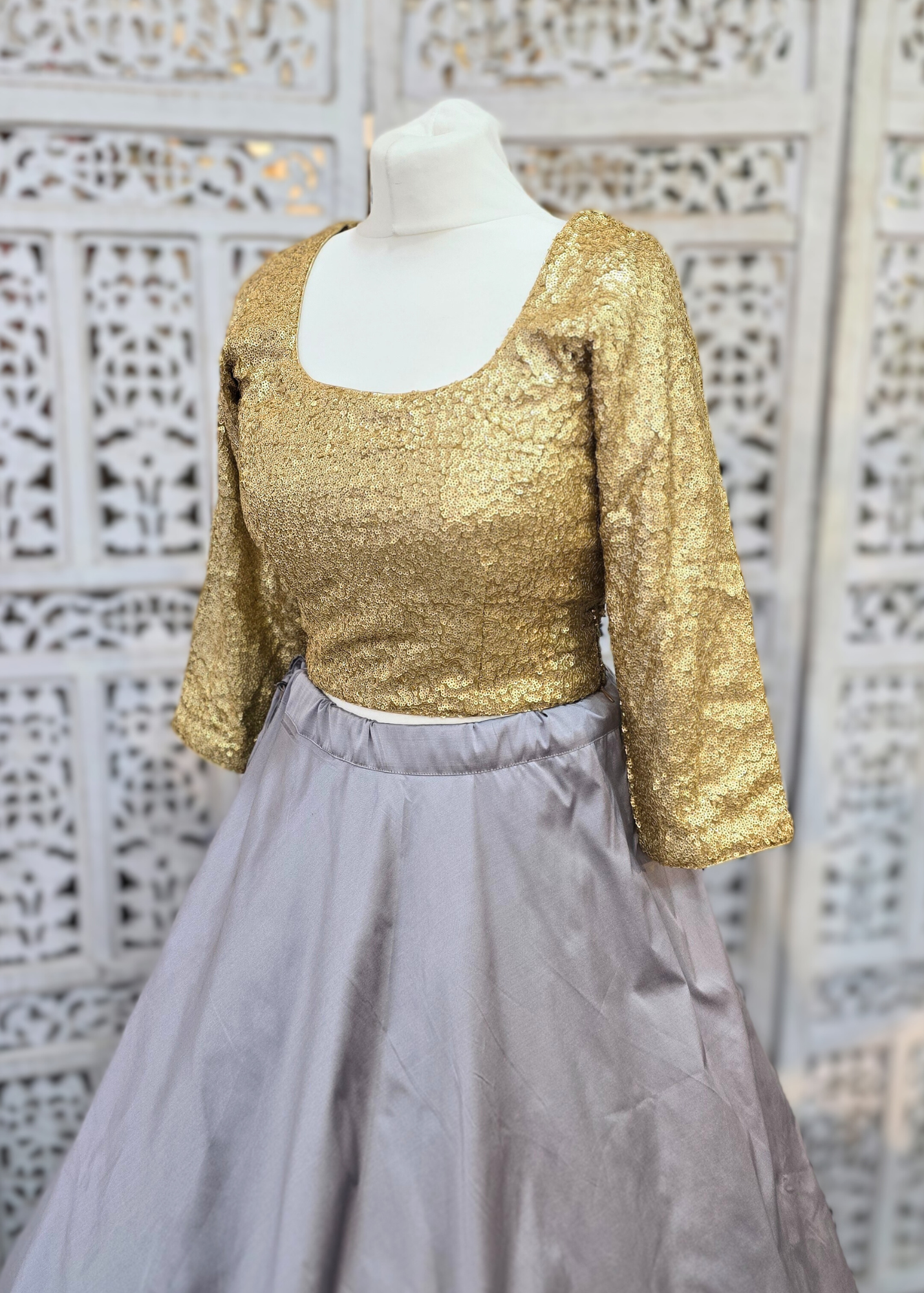 Luxury Rose Gold Sequin Long Sleeve Blouse with latkans (size 10-22)
