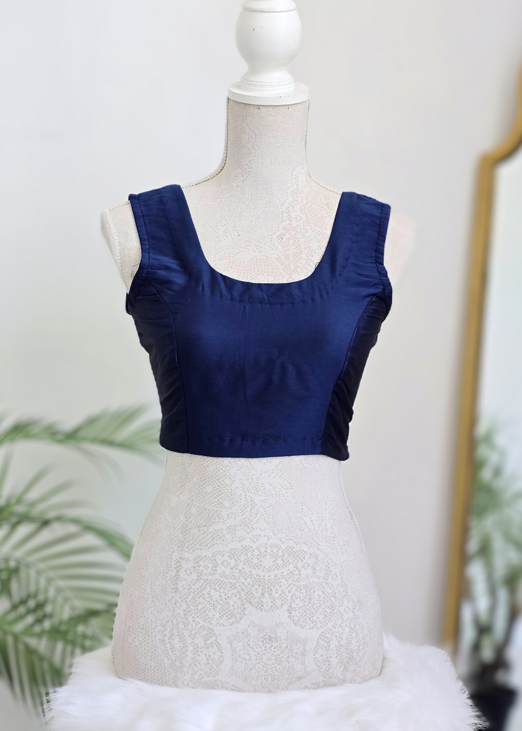Sleeveless Navy Silk Blouse (6-26)