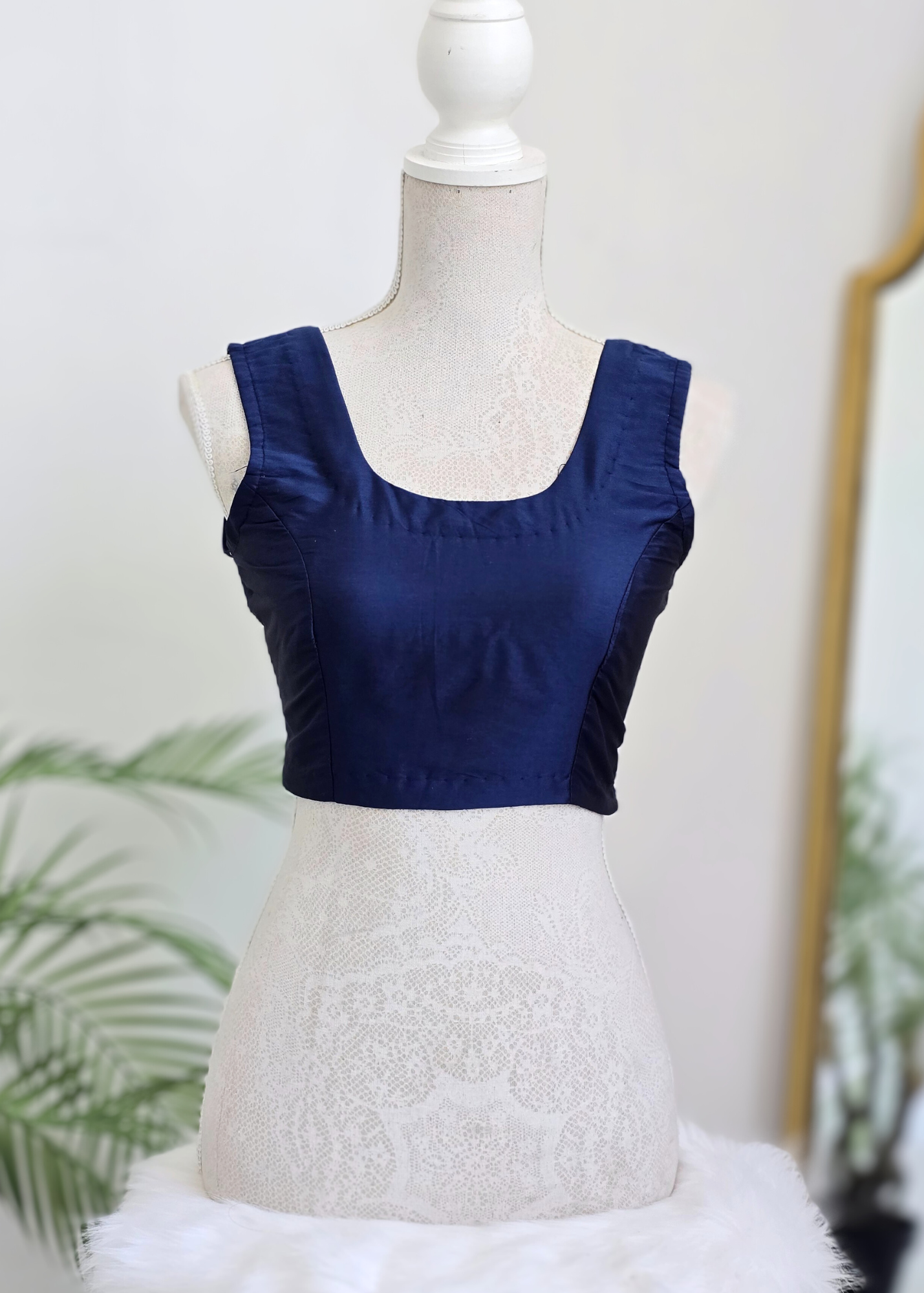 Sleeveless Navy Silk Blouse (6-26)