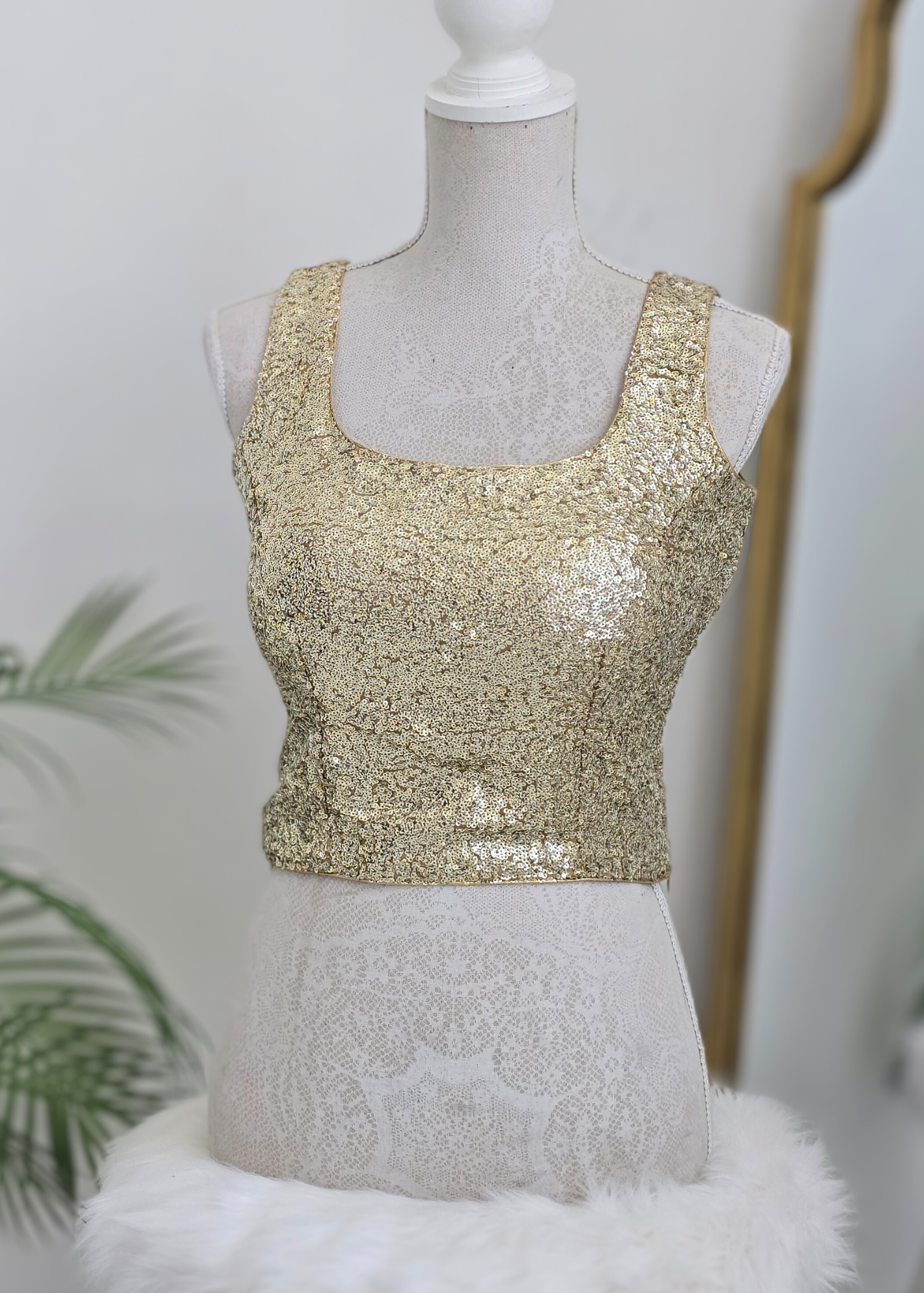 Gold Sequin Sleeveless Blouse Longer length with latkans (4-26)
