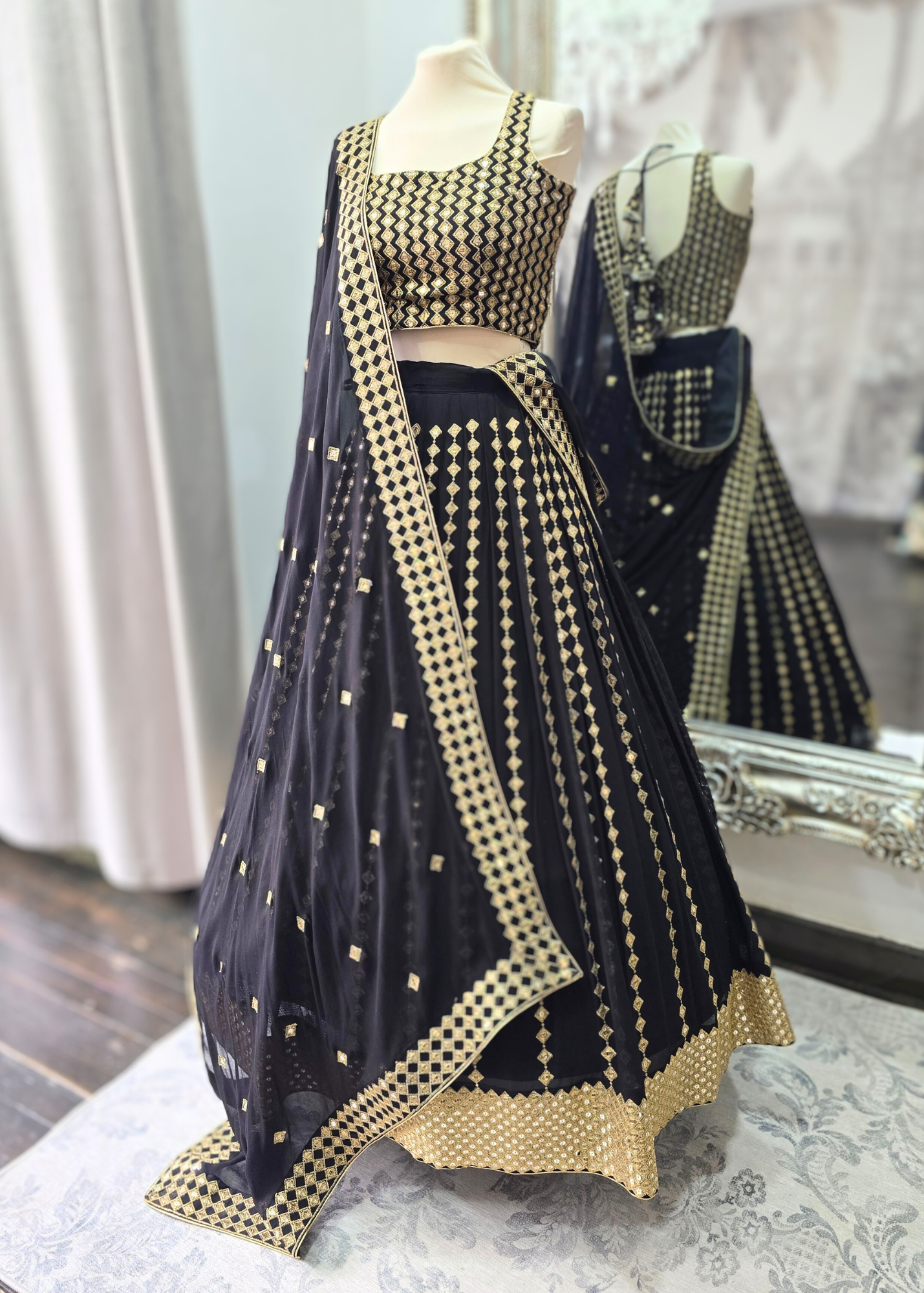 Karina Luxury Sleeveless Black & Gold Lehnga (sizes 10-18)
