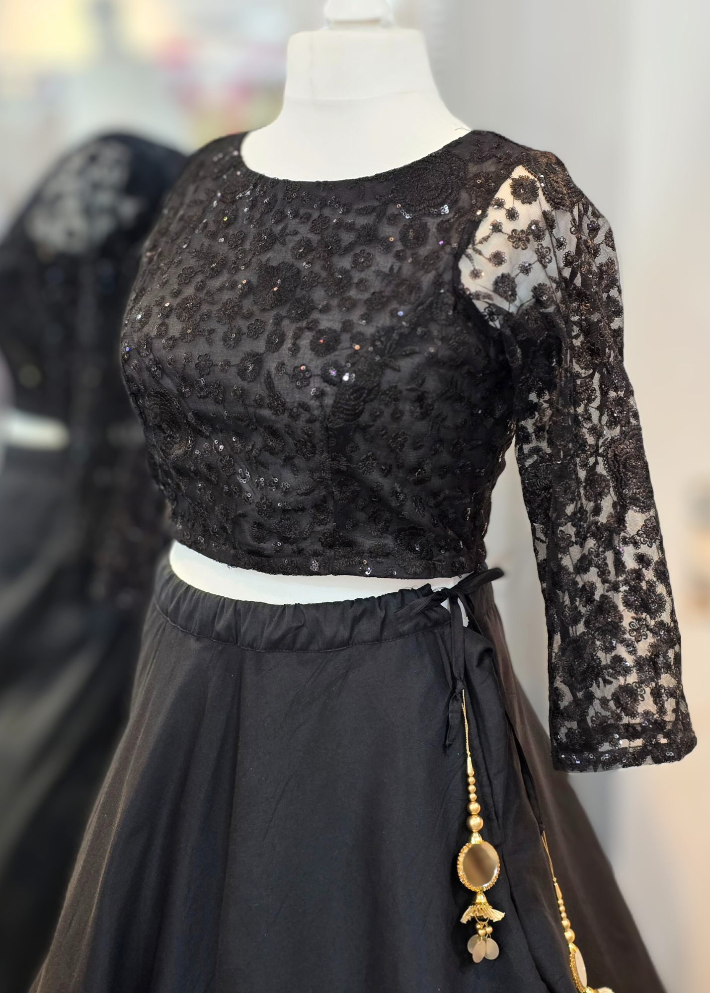 Ayesha Black Net Long sleeved Blouse (size 4-24)
