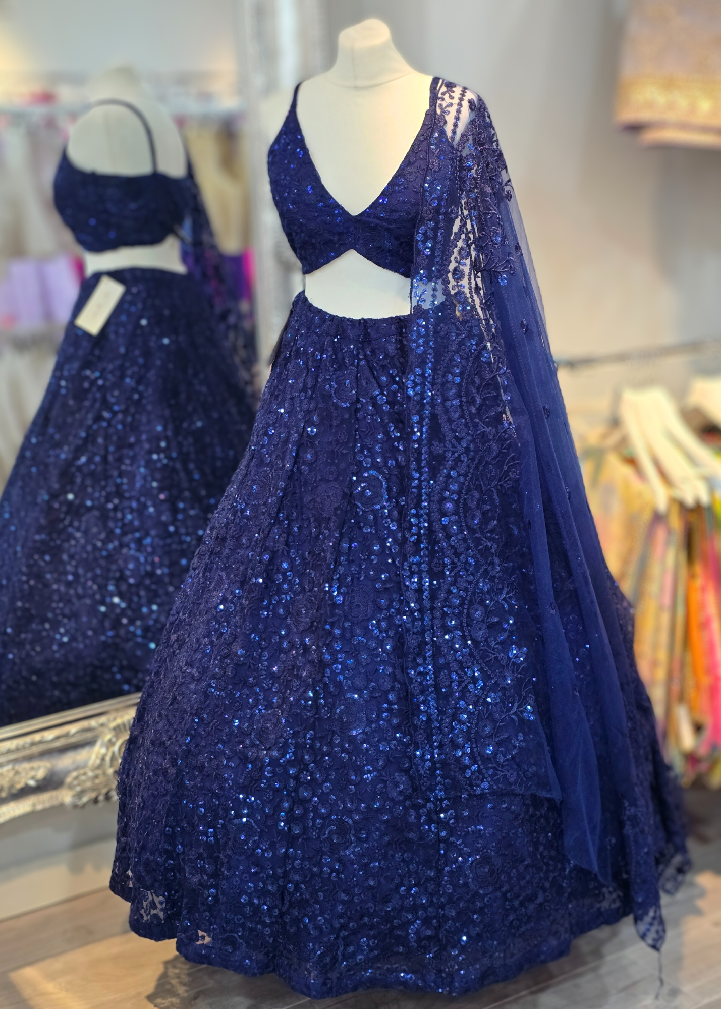 Ayesha Navy Net Embroidered Strap Blouse