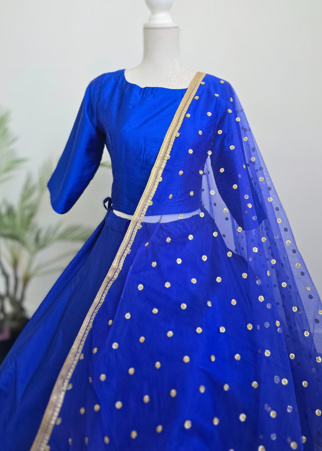 Royal Blue Pure Silk High Neck Blouse with sleeves (size 4-24)
