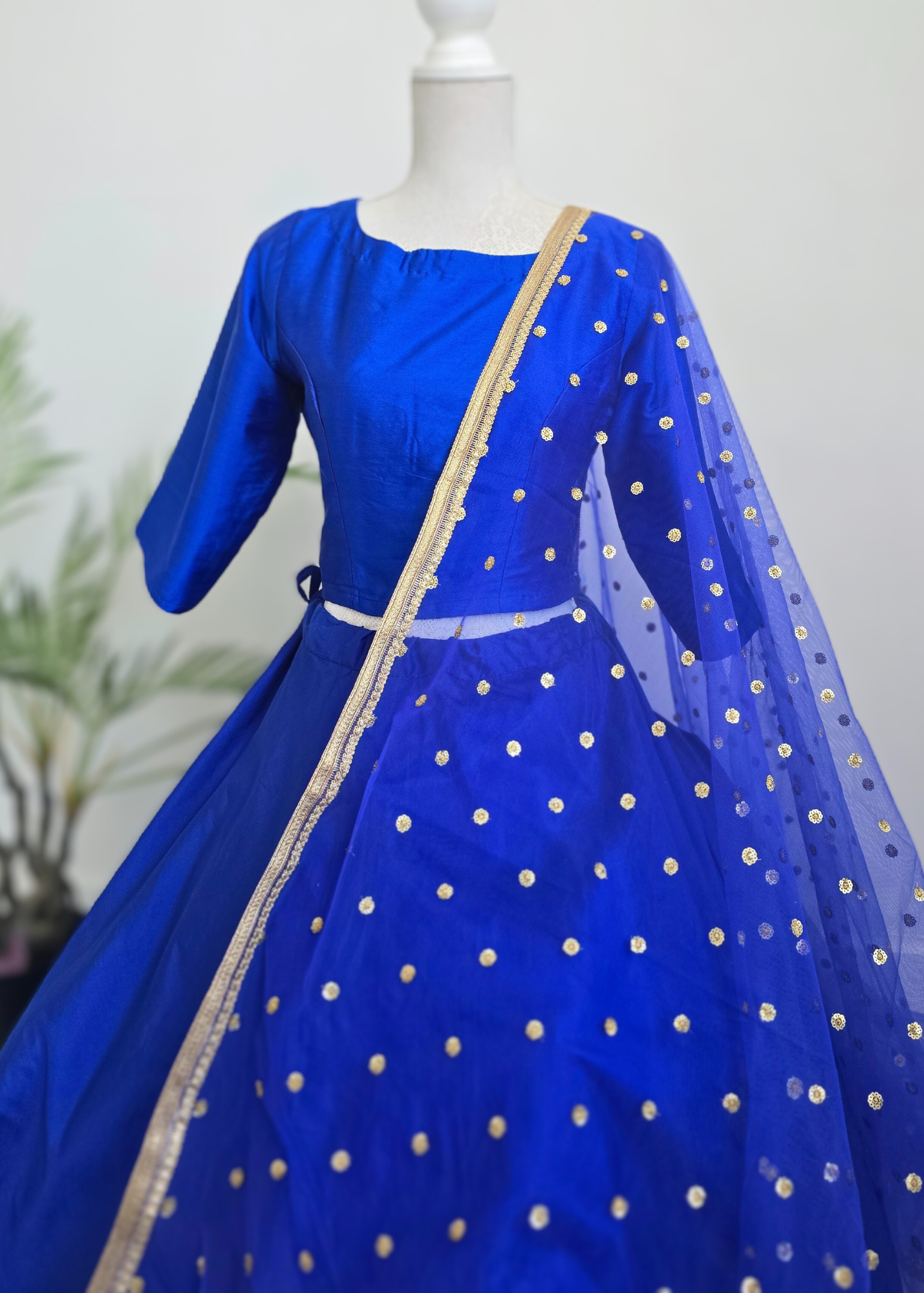 Royal Blue Pure Silk High Neck Blouse with sleeves (size 4-24)
