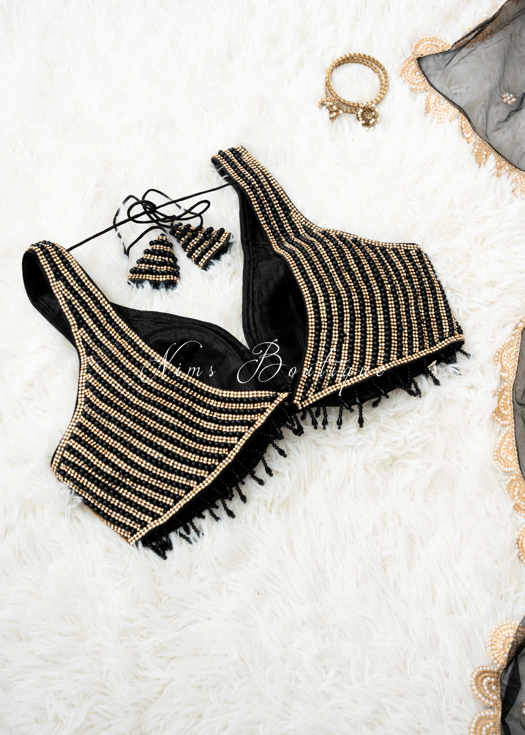 Giselle NB Luxury Black Gold Bead Blouse (one size)