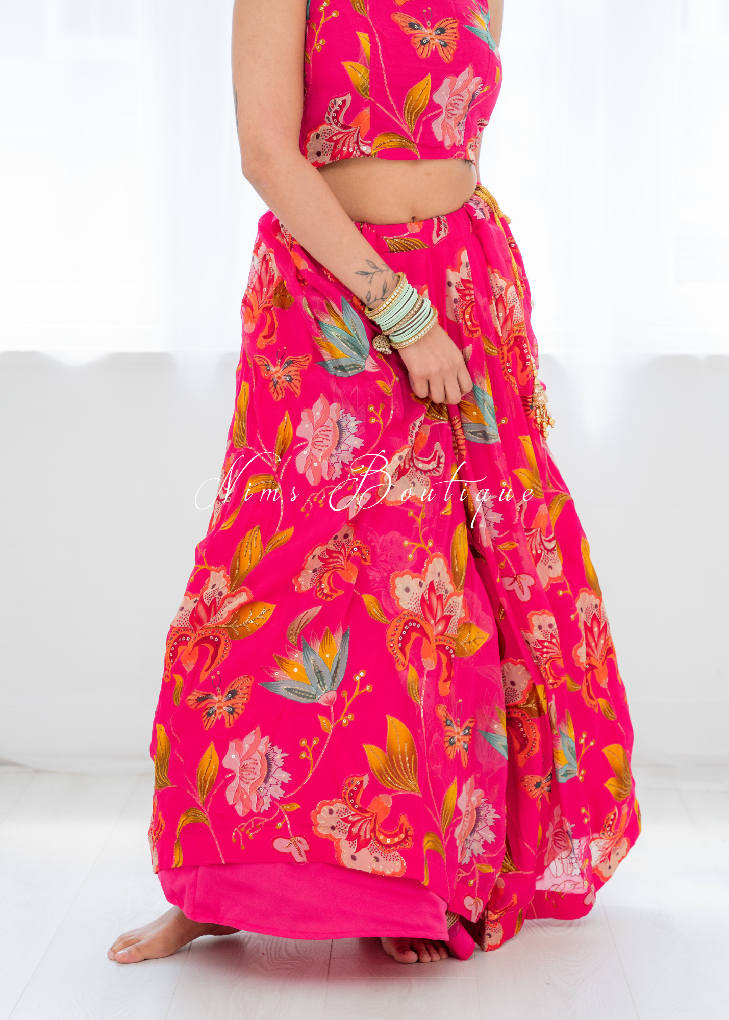 Lillianna Hot Pink Floral readymade skirt/lehnga (size 4-18)