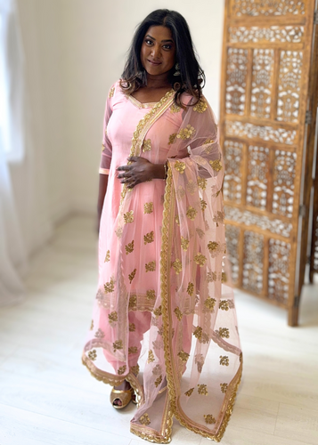 Long Sleeved Blush Pink Silk Salwar Suit (4-24)