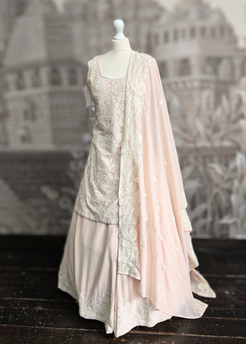 Ivory & Light Peach Thread Embroidered Sharara Suit (Size 10-12)