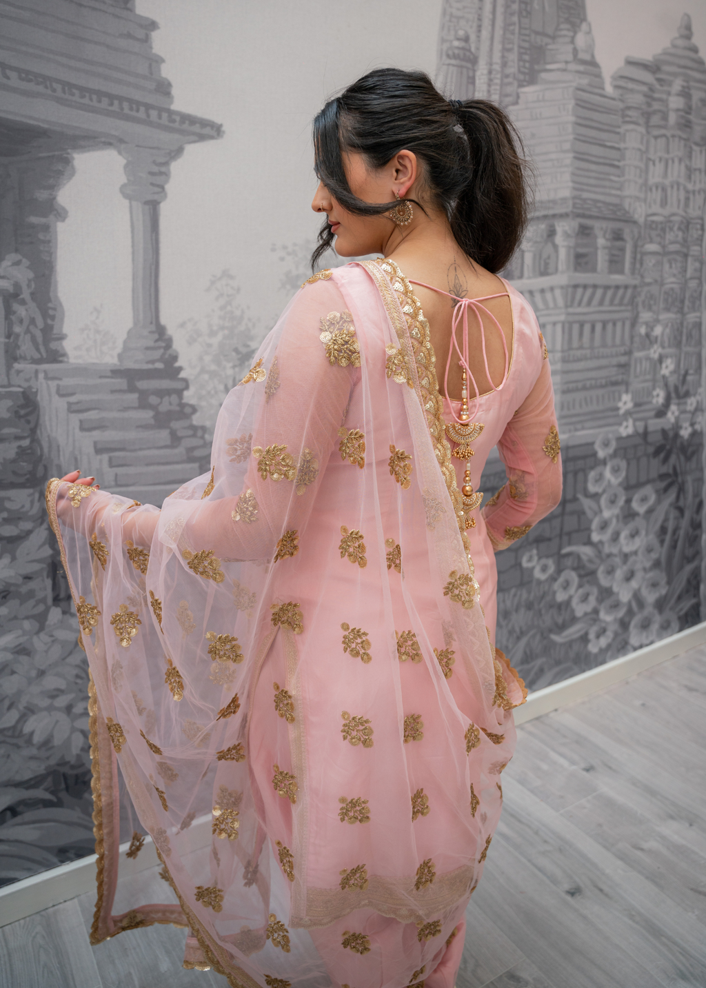 Long Sleeved Blush Pink Silk Salwar Suit (4-24)