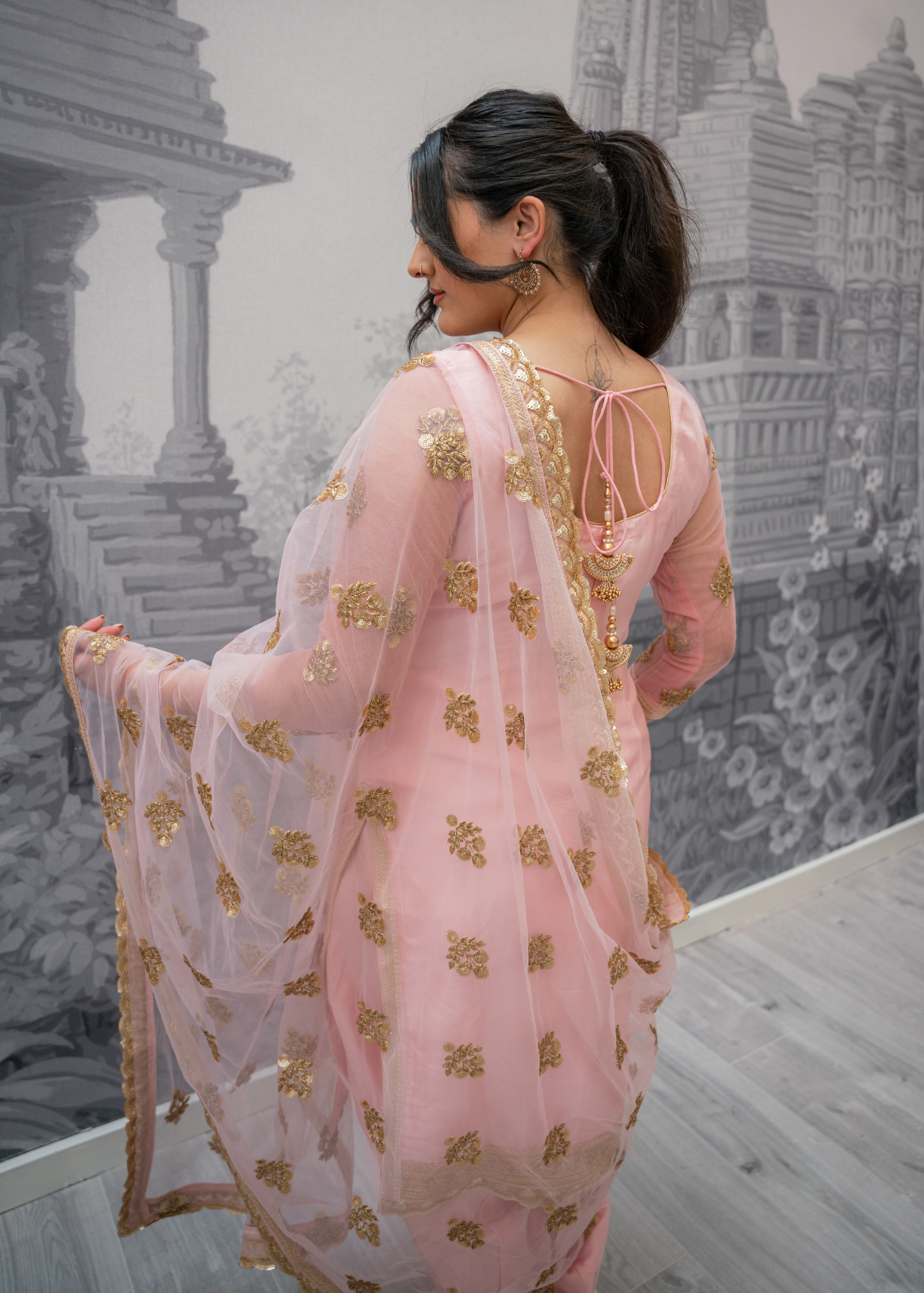 Long Sleeved Blush Pink Silk Salwar Suit (4-24)
