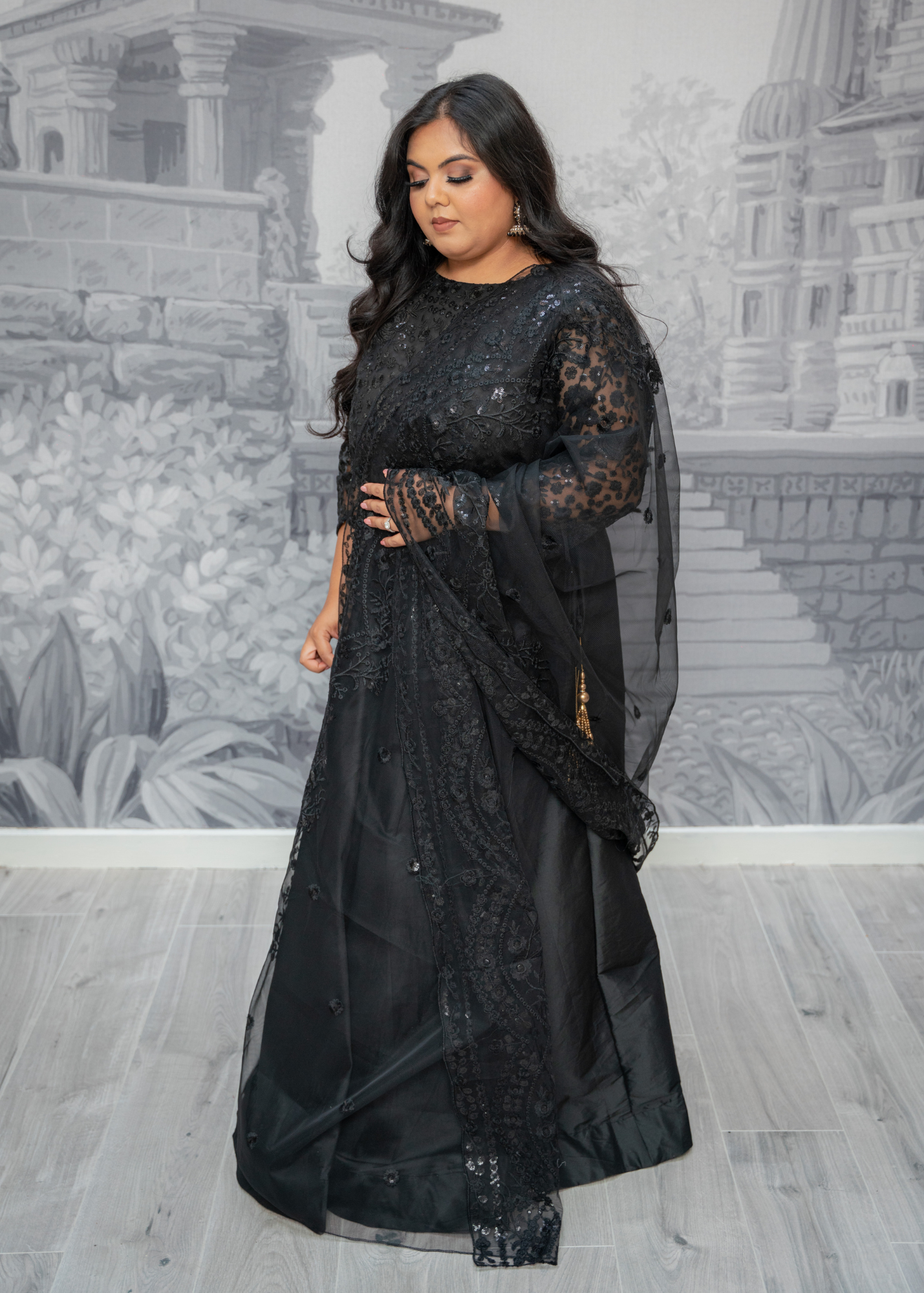 Ayesha Luxury Black Net Embroidered Dupatta/Chunni