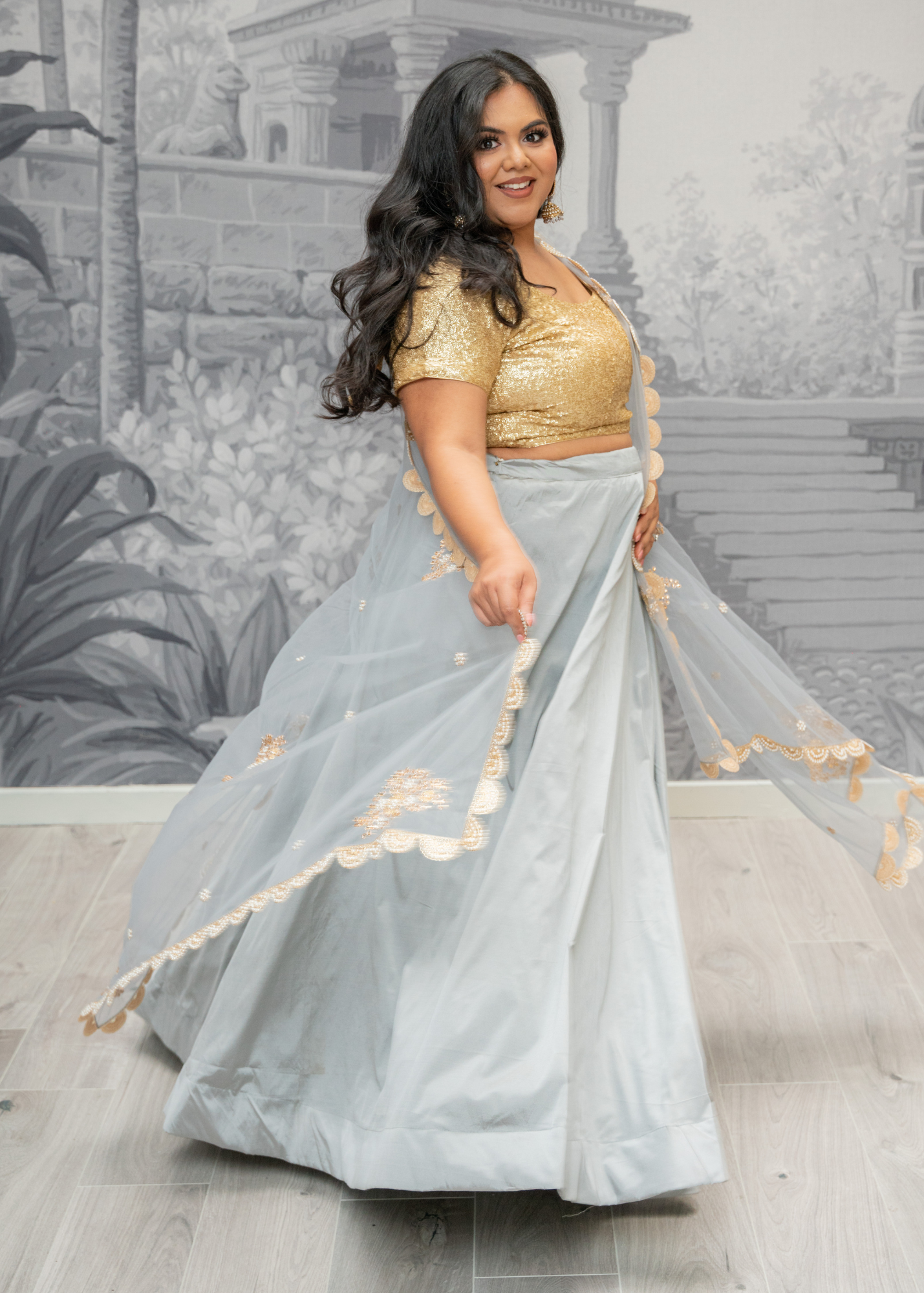 Readymade Grey Silk skirt/lehnga (sizes 4-20)