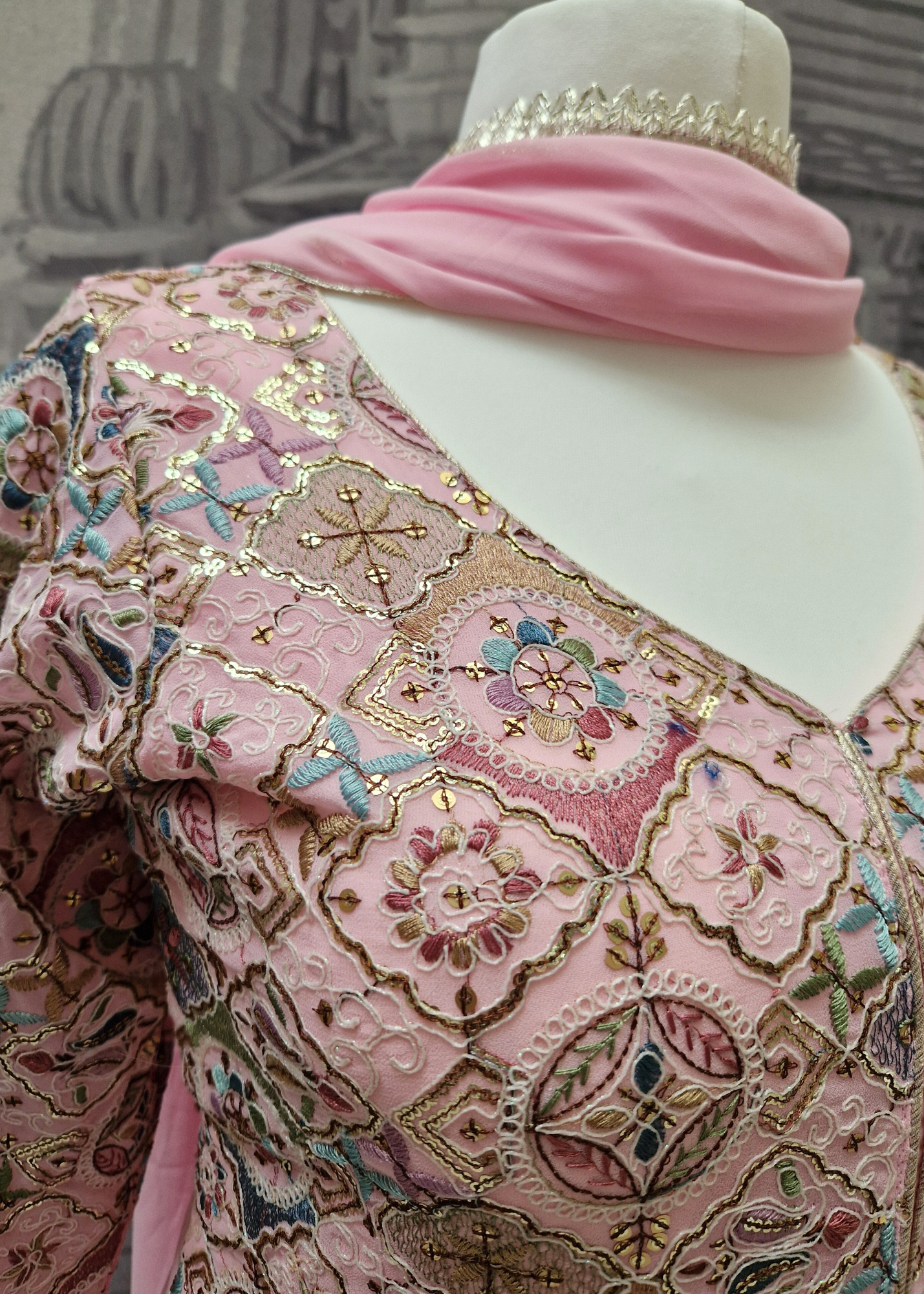 Pink Multicolour Embroidered Sharara Suit (Size 10-12)