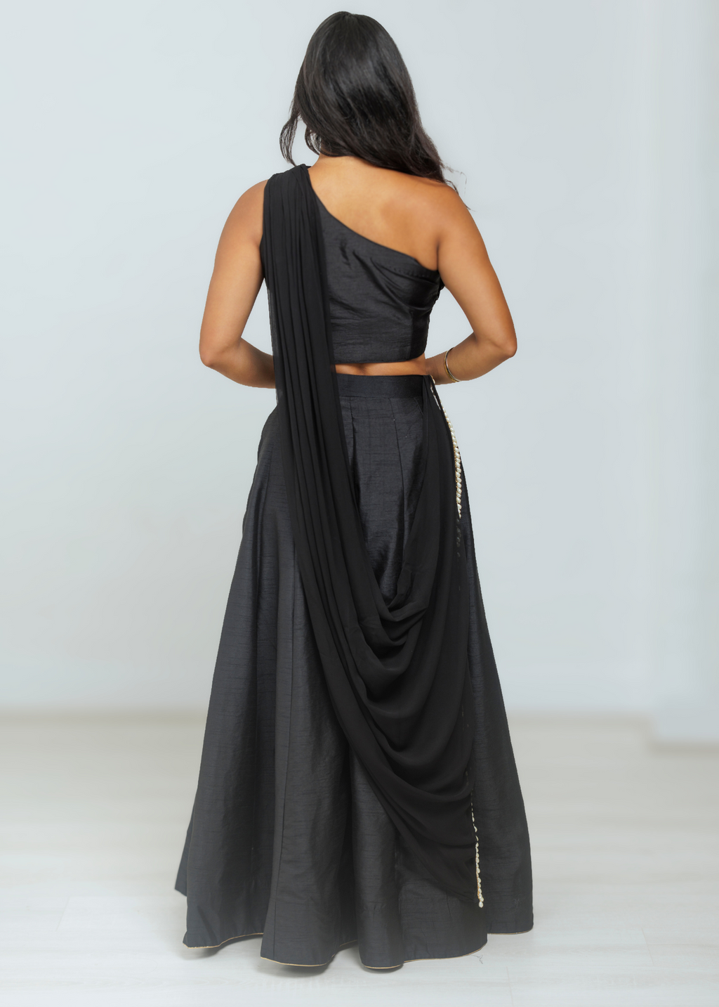Arya Black Luxury One Shoulder & Dupatta blouse (6-18)