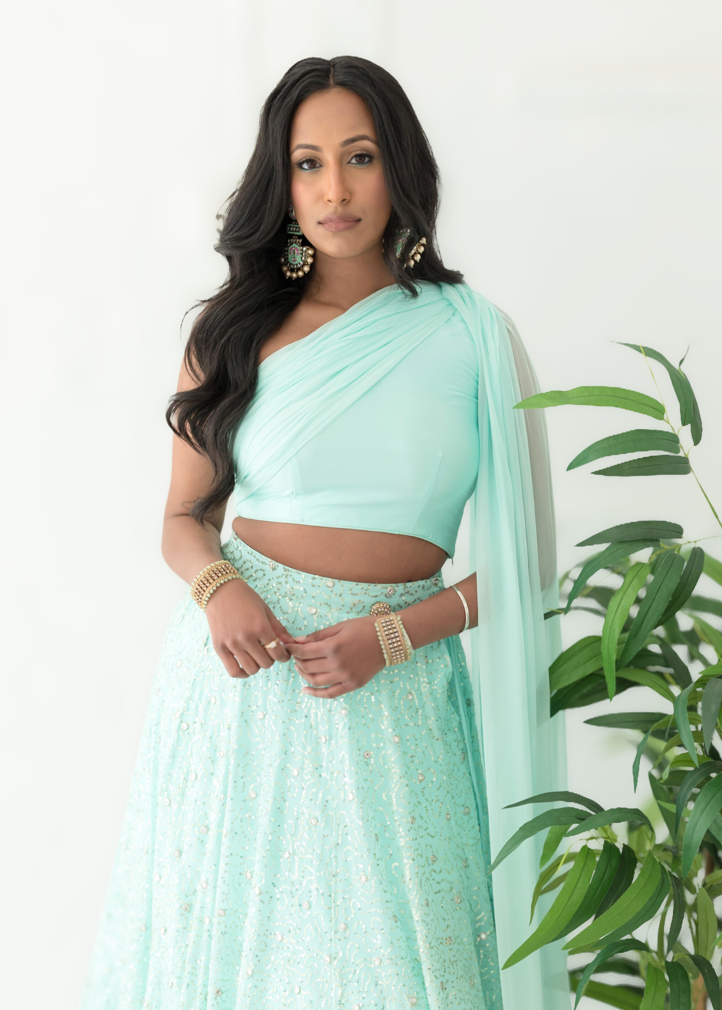 Arya Mint Luxury One Shoulder & Dupatta blouse (4-12)
