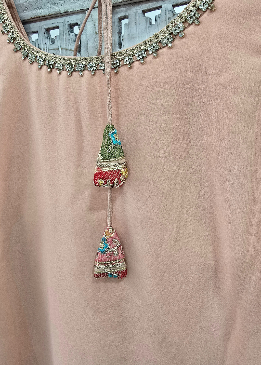 Peach Multicolour Embroidered Sharara Suit (Size 10-12)