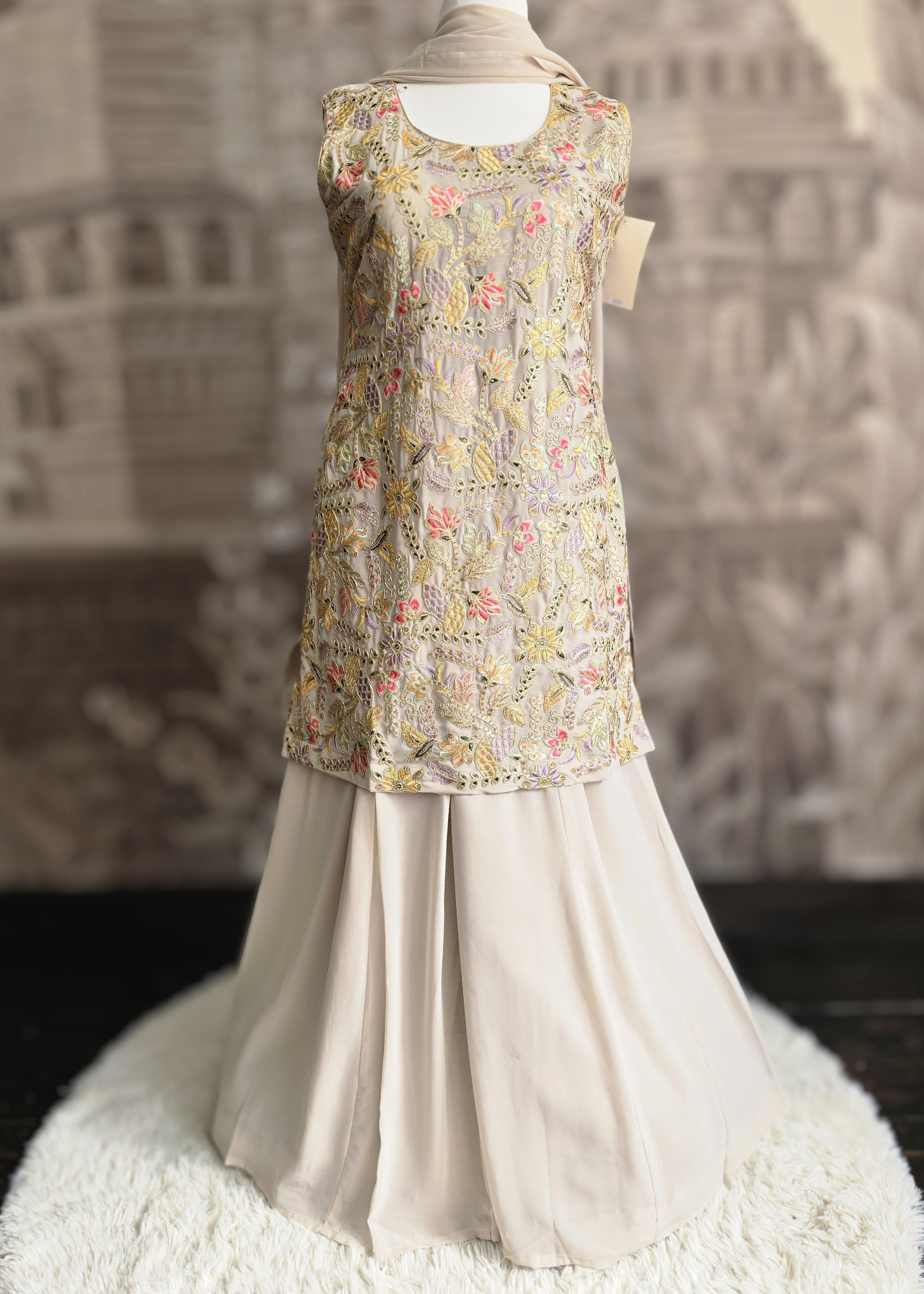 Light Grey Embroidered Sharara Suit (Size 16-20)