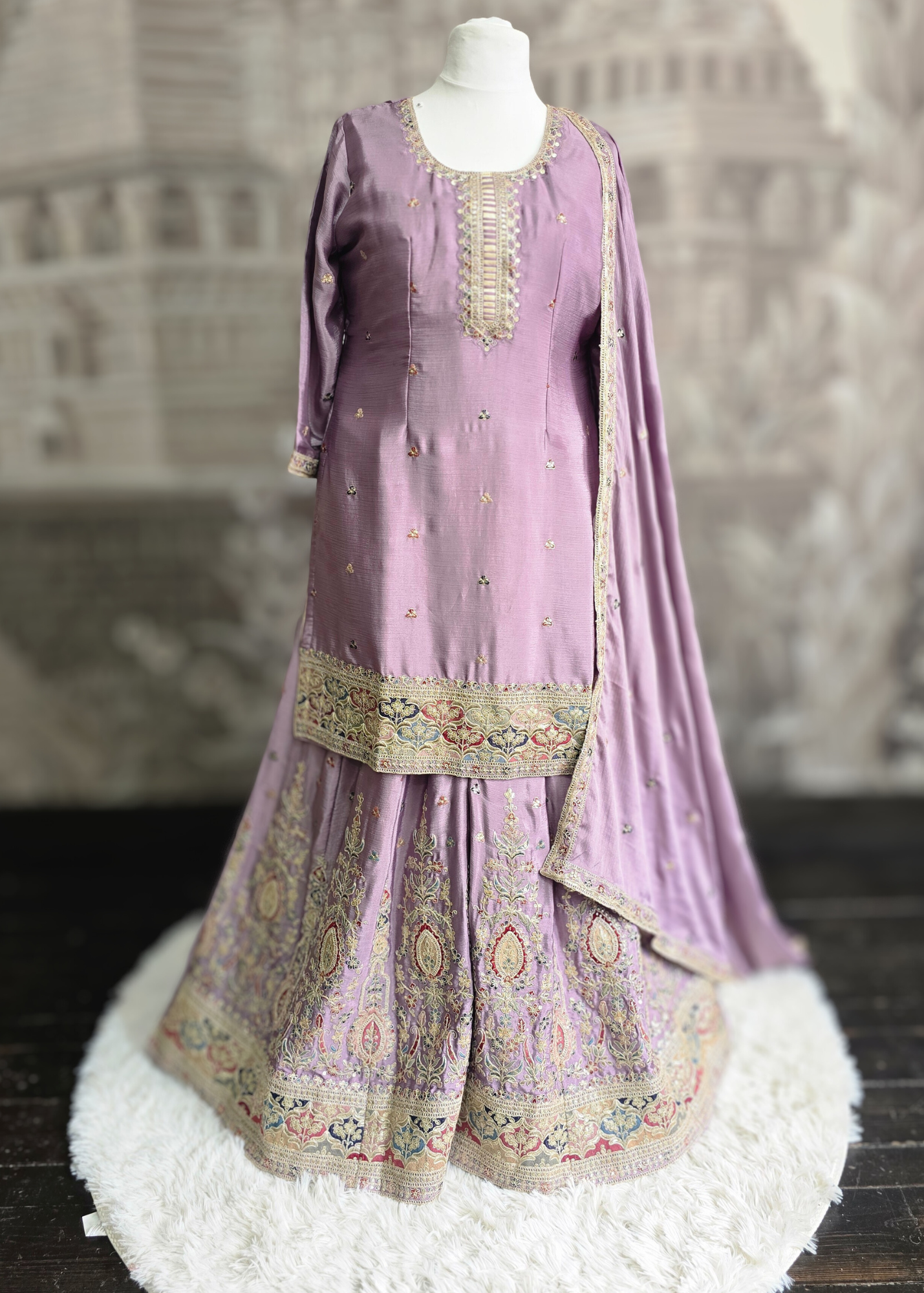 Luxury Lilac Embroidered Sharara Suits (Sizes 16-20)