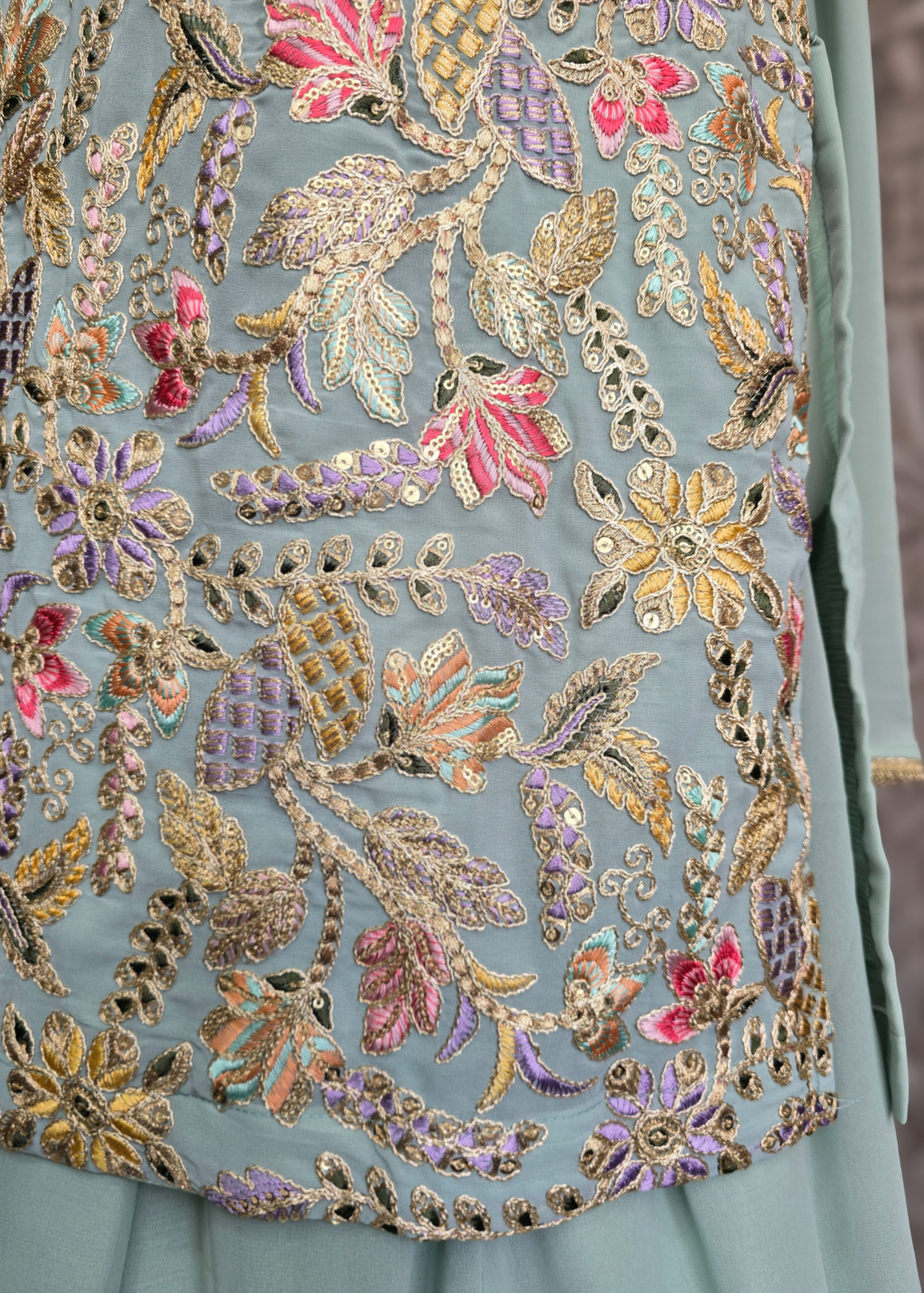 Mint Embroidered Sharara Suit (Size 18-20)