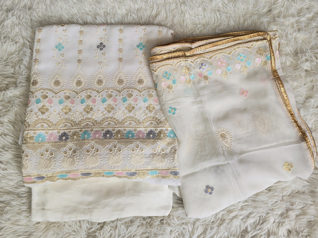 Unstitched White & Pastel Colours Suit