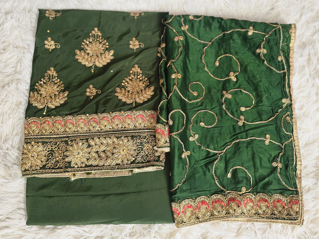 Unstitched Dark Green Embroidered Suit