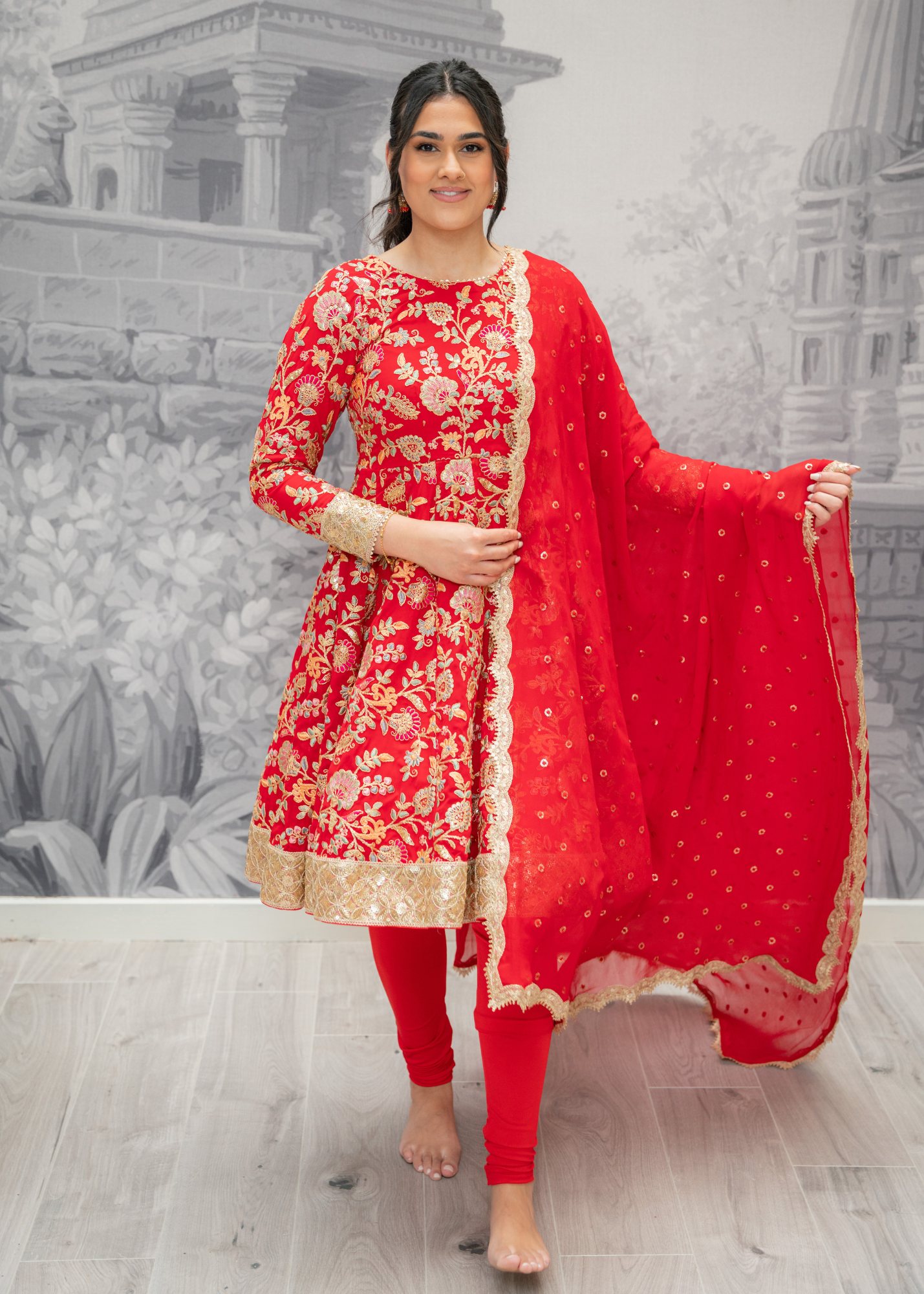 Amrita Red & Multicolour Anarkali Pajami Suit (sizes 6-10)