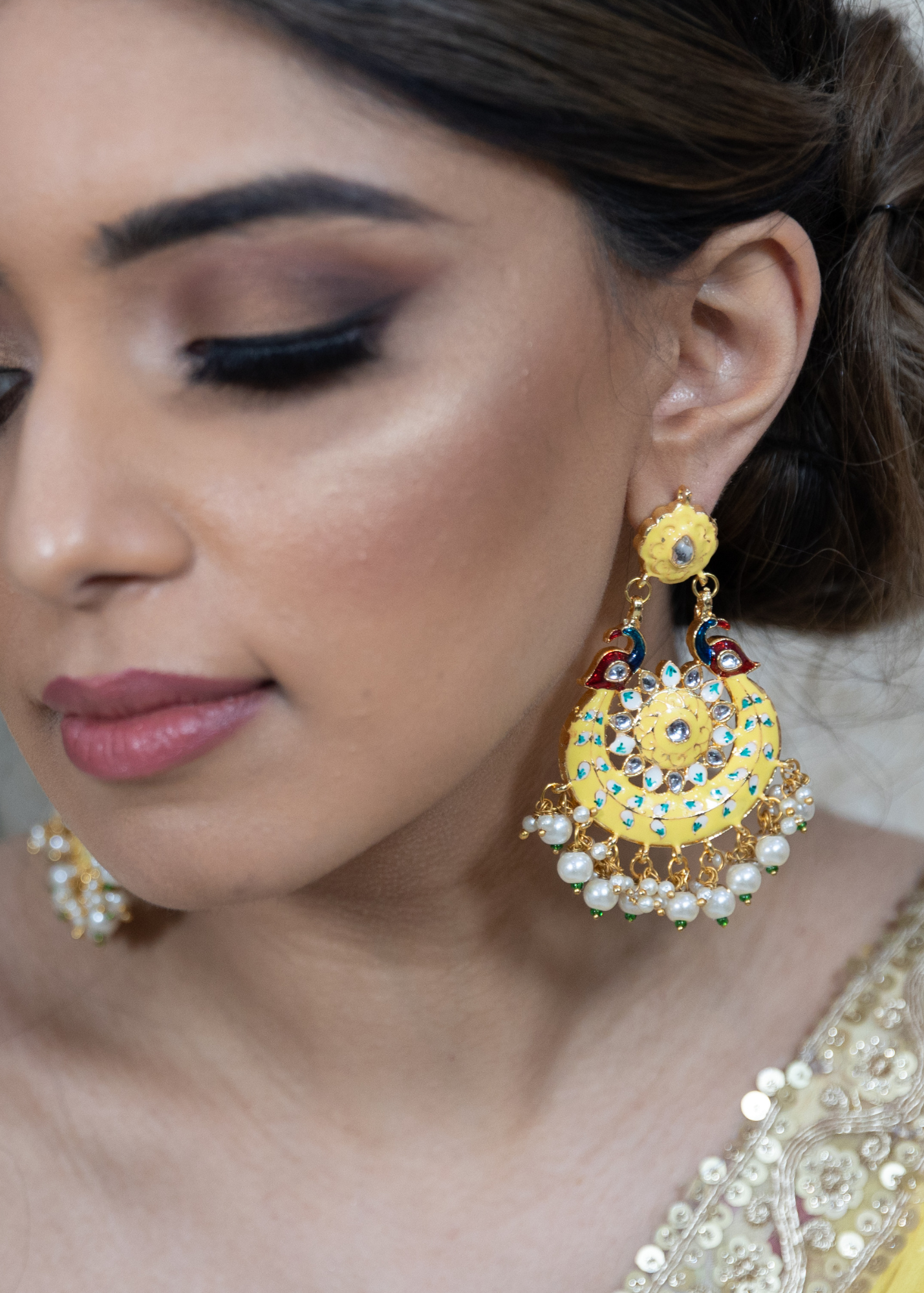 Moorni Lemon Yellow Meenakari Peacock Earrings