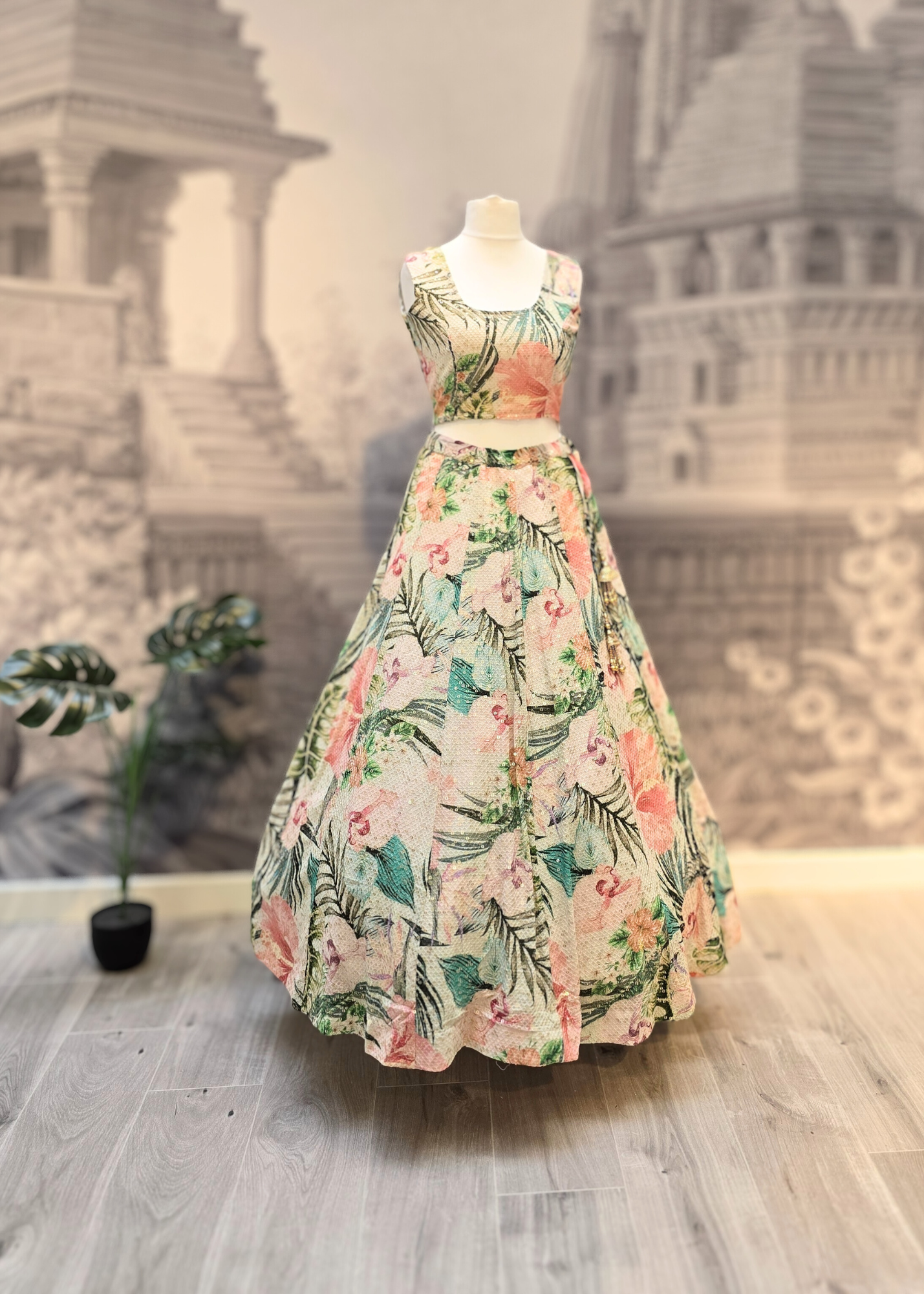 Isabella Sleeveless Ivory & Green Floral Blouse