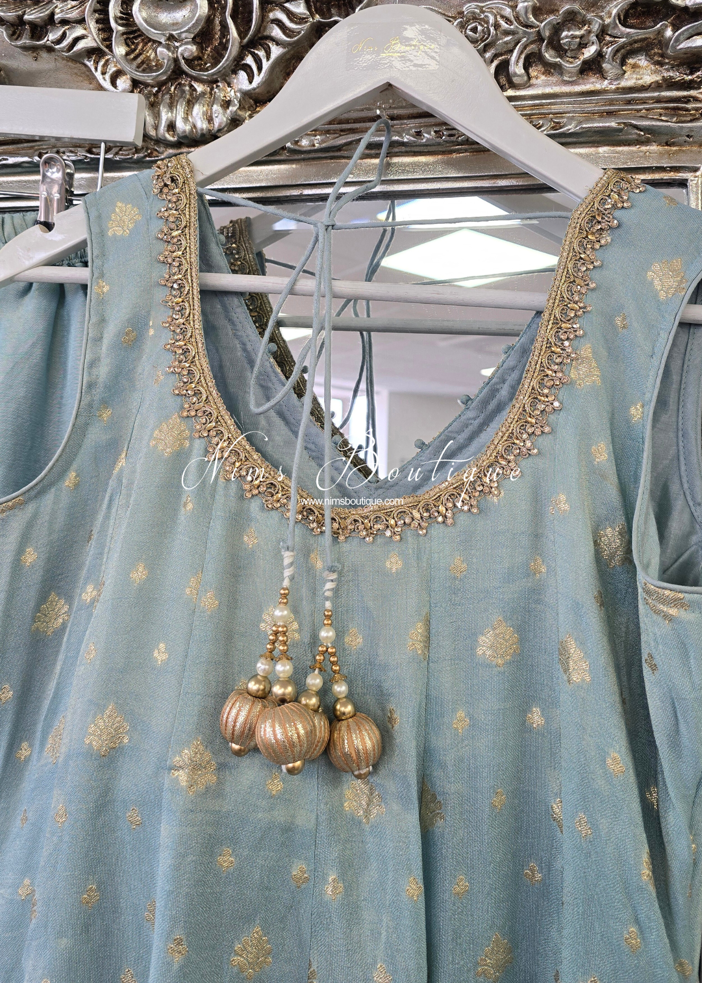 Powder Blue Long Frock Sharara Suit (size 10-12)