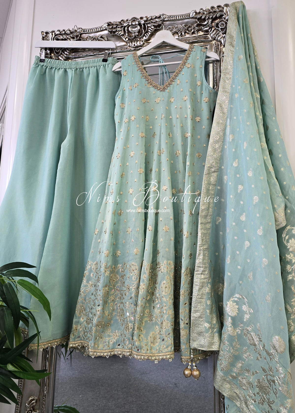 Mint Long Frock Sharara Suit (size 10-12)