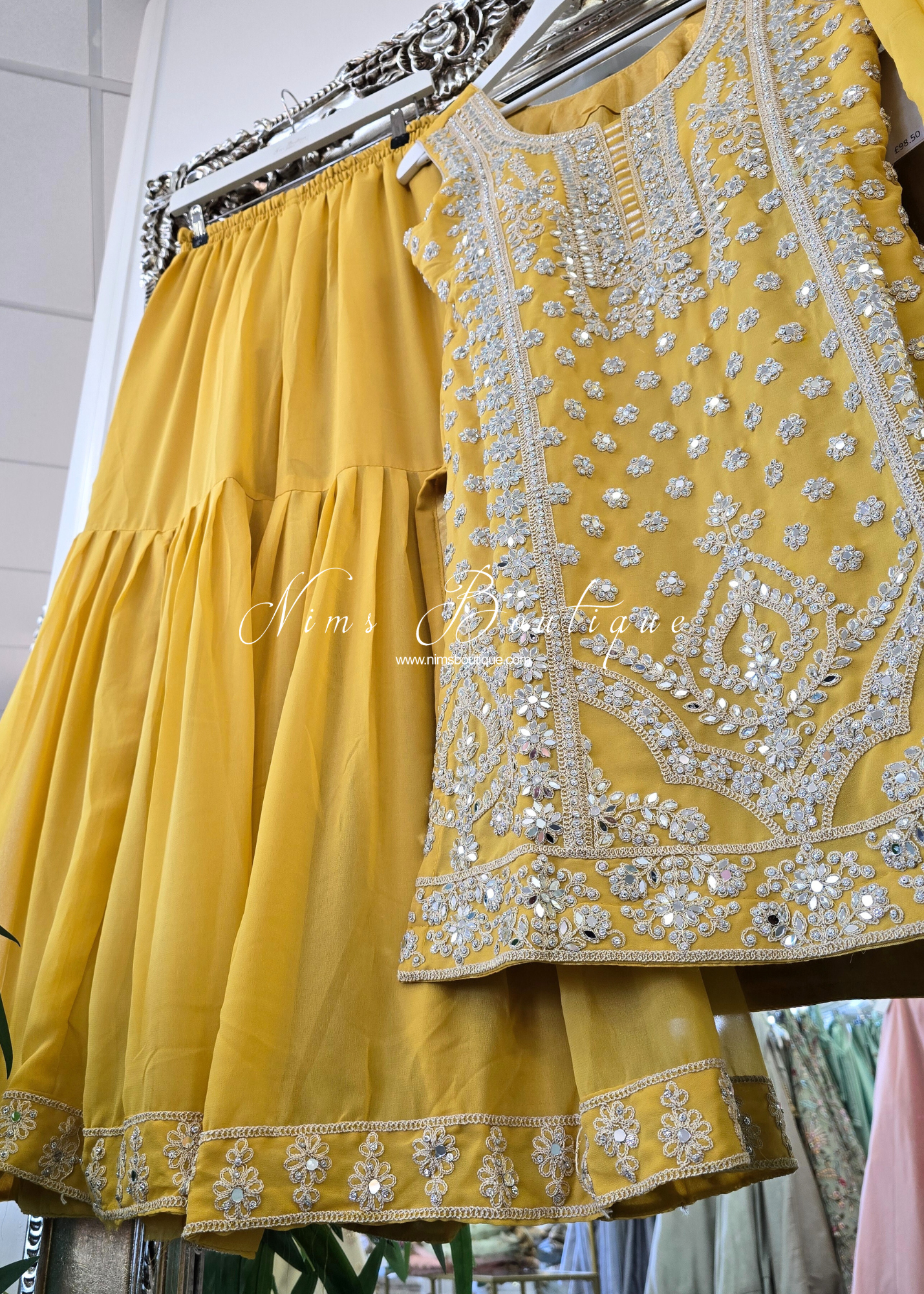 Mustard Yellow Thread Embroidered Gharara Suit (size 10-12)